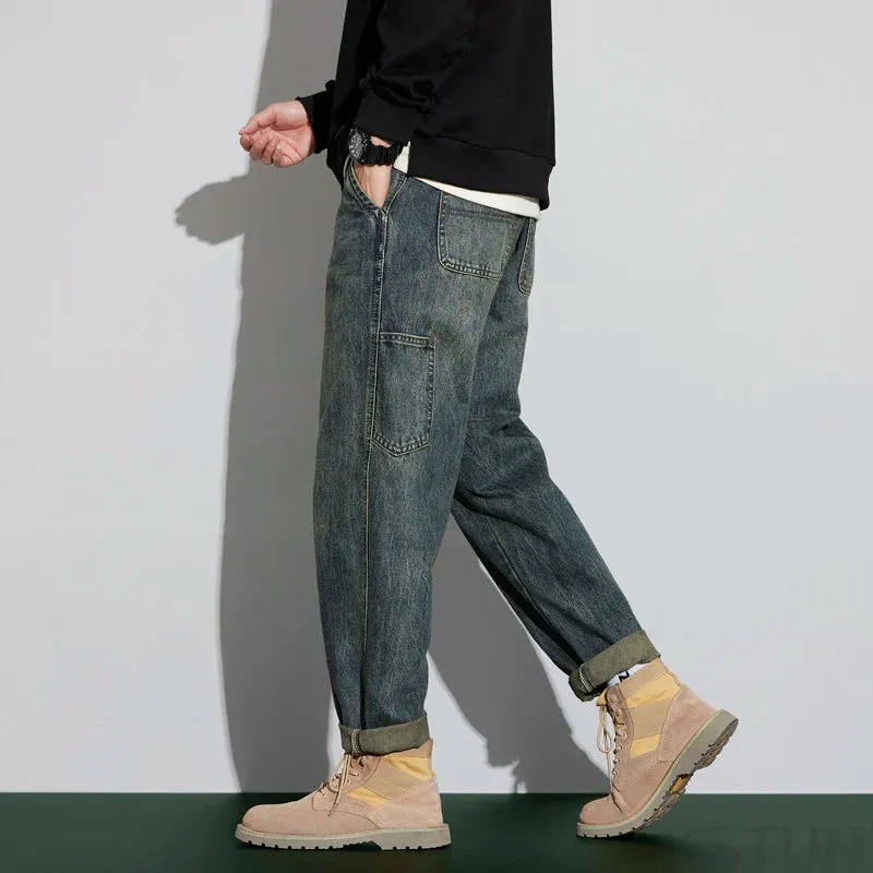 2024 Spring and Autumn Men's Jeans Harem Pants Loose Baggy Men Cargo Pants Vintage Pockets Desinger Streetwear Motocycle Jeans