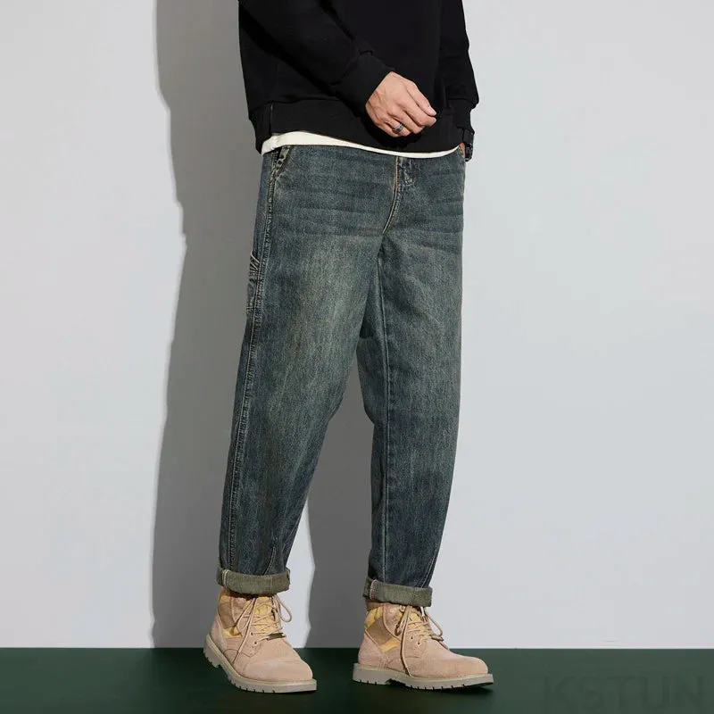 2024 Spring and Autumn Men's Jeans Harem Pants Loose Baggy Men Cargo Pants Vintage Pockets Desinger Streetwear Motocycle Jeans