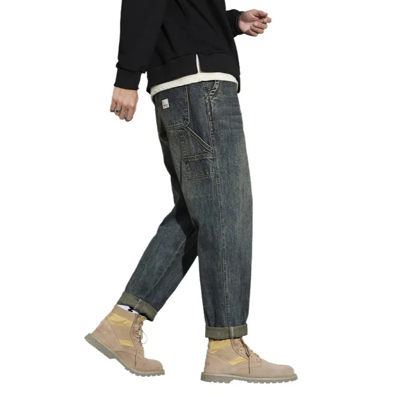 2024 Spring and Autumn Men's Jeans Harem Pants Loose Baggy Men Cargo Pants Vintage Pockets Desinger Streetwear Motocycle Jeans