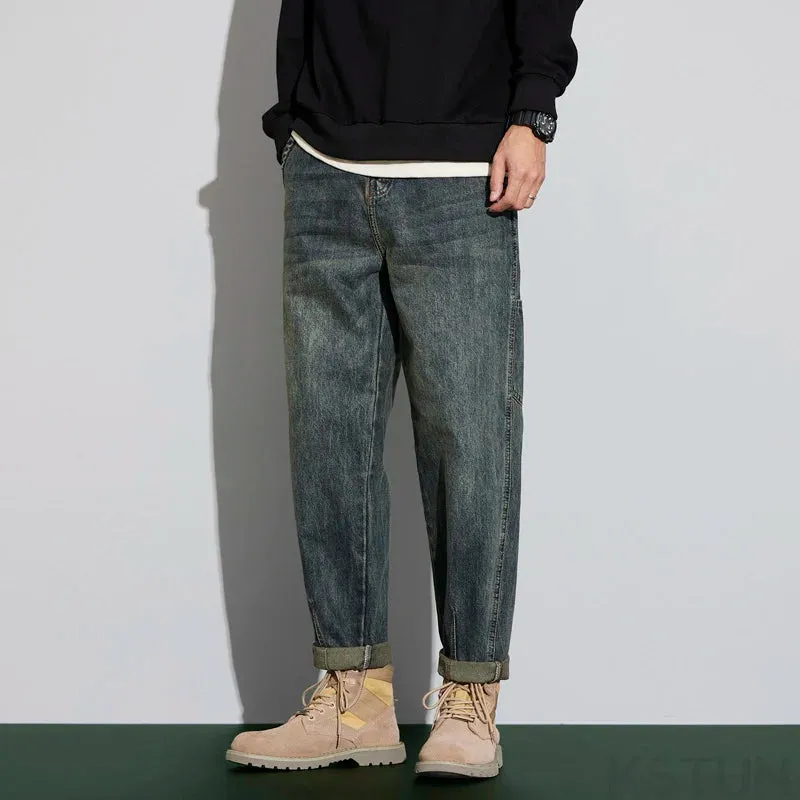 2024 Spring and Autumn Men's Jeans Harem Pants Loose Baggy Men Cargo Pants Vintage Pockets Desinger Streetwear Motocycle Jeans