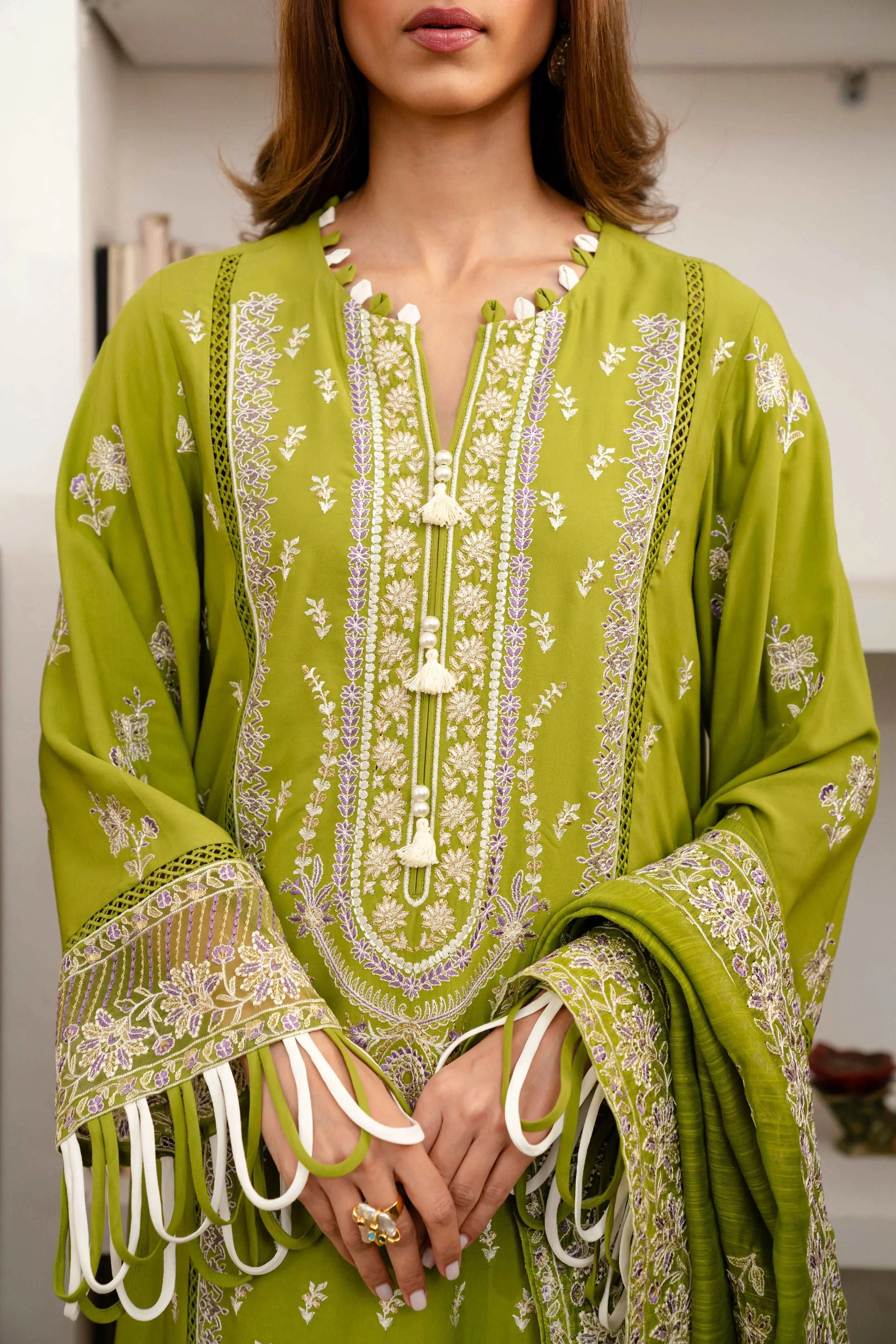 3 Piece Embroidered Linen Suit