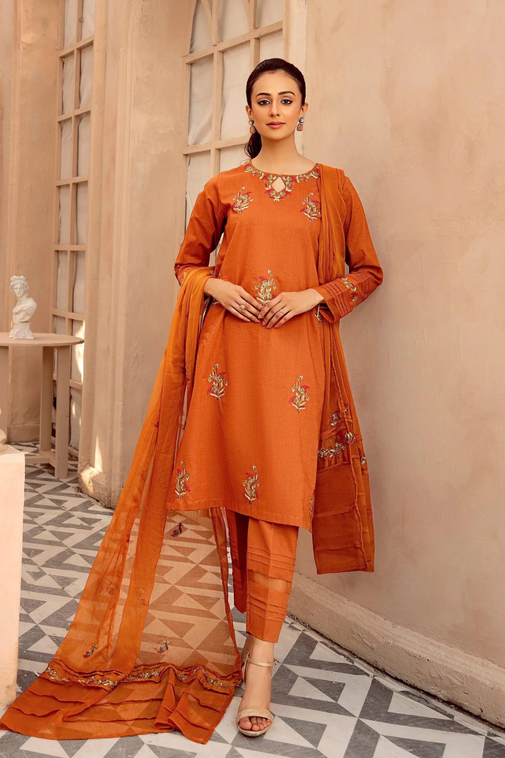 3PC - Embroidered Textured Lawn