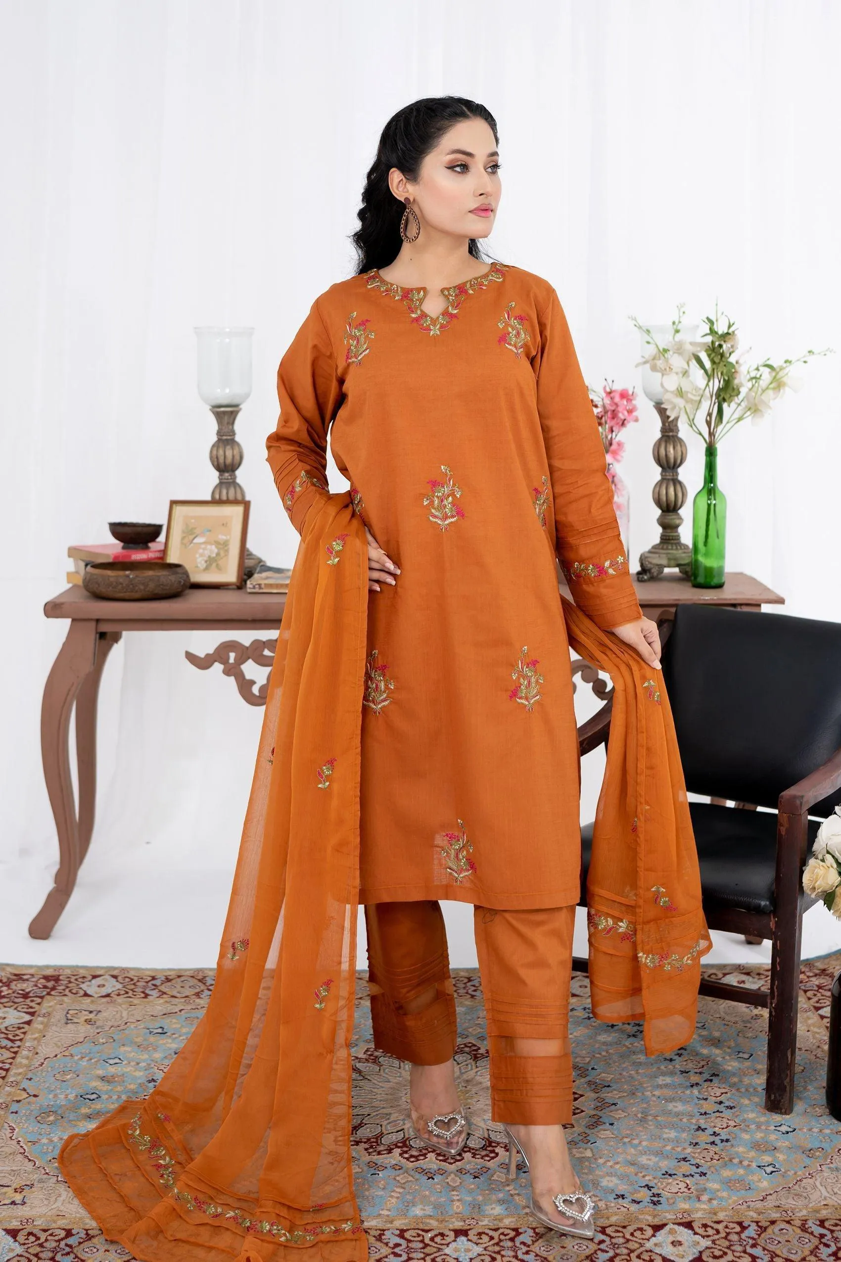 3PC - Embroidered Textured Lawn
