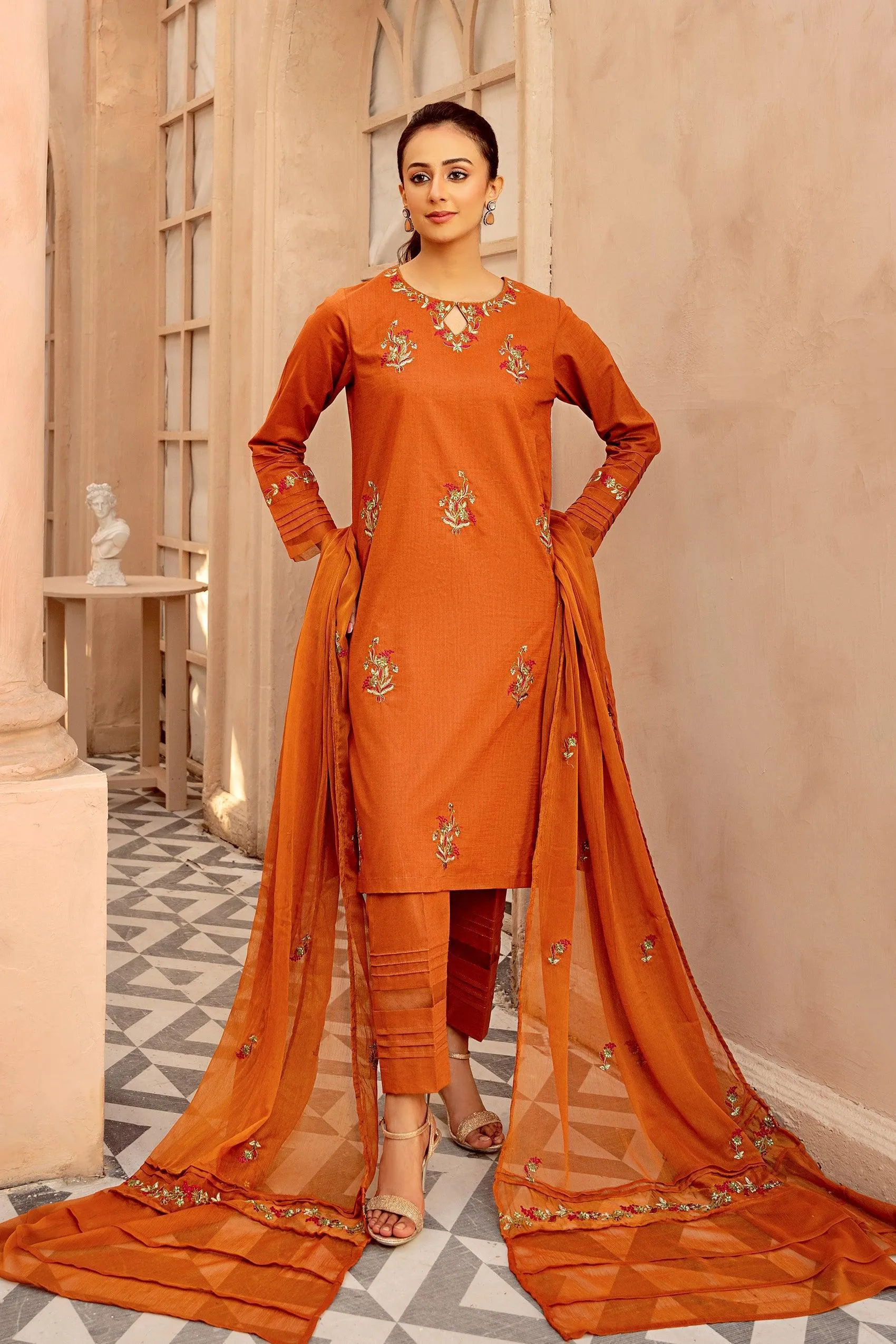 3PC - Embroidered Textured Lawn