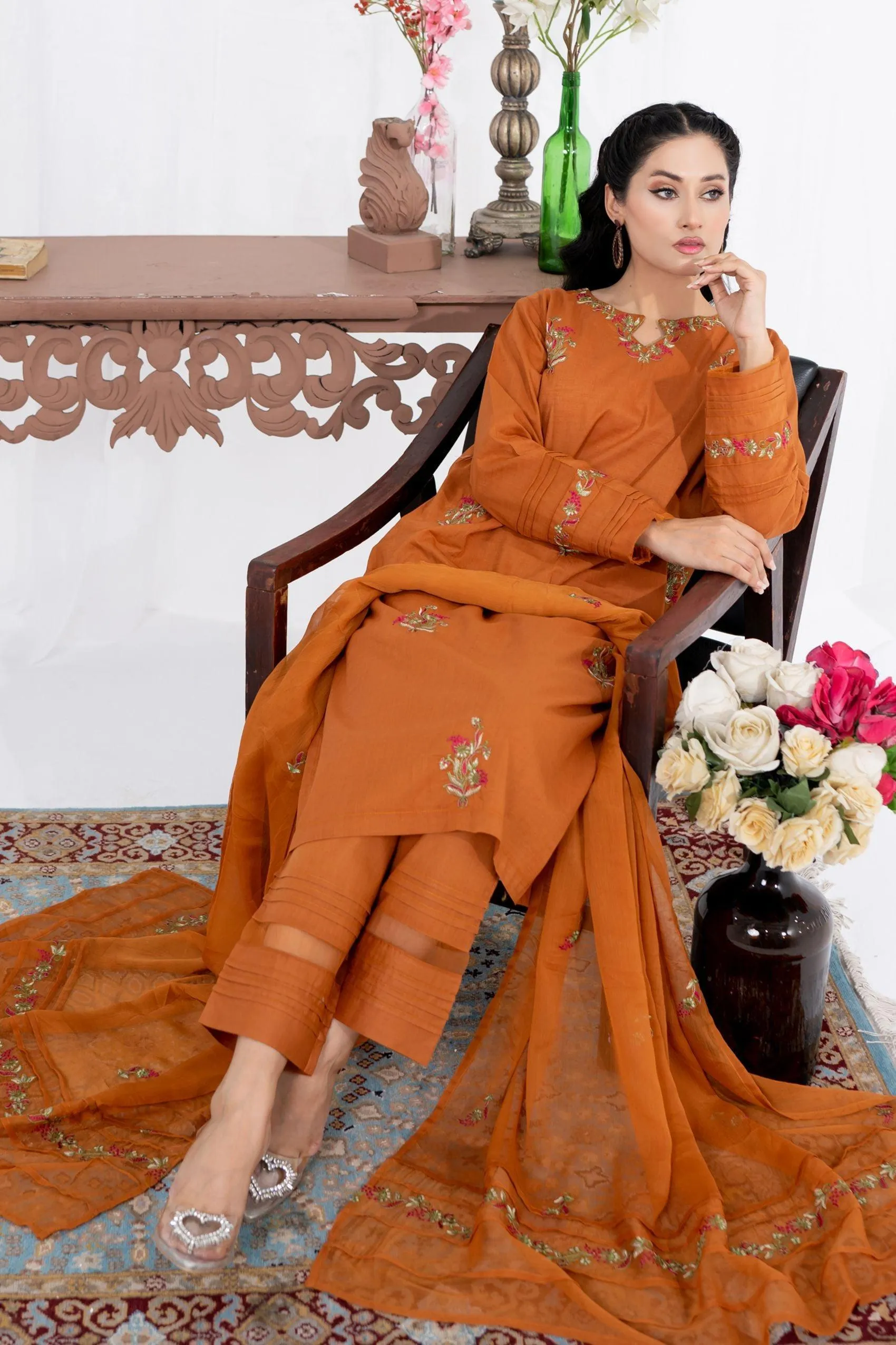 3PC - Embroidered Textured Lawn