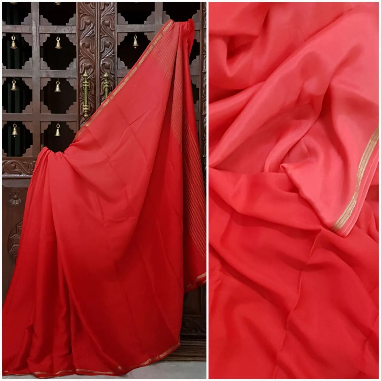 40 gms pure silk crinkled crepe in dual shade light and dark red hues!