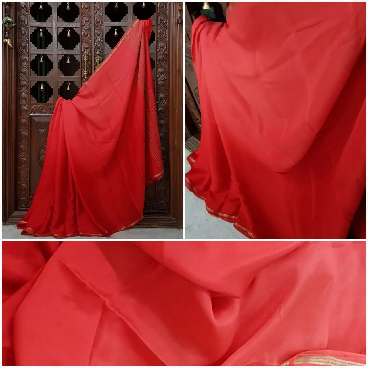 40 gms pure silk crinkled crepe in dual shade light and dark red hues!