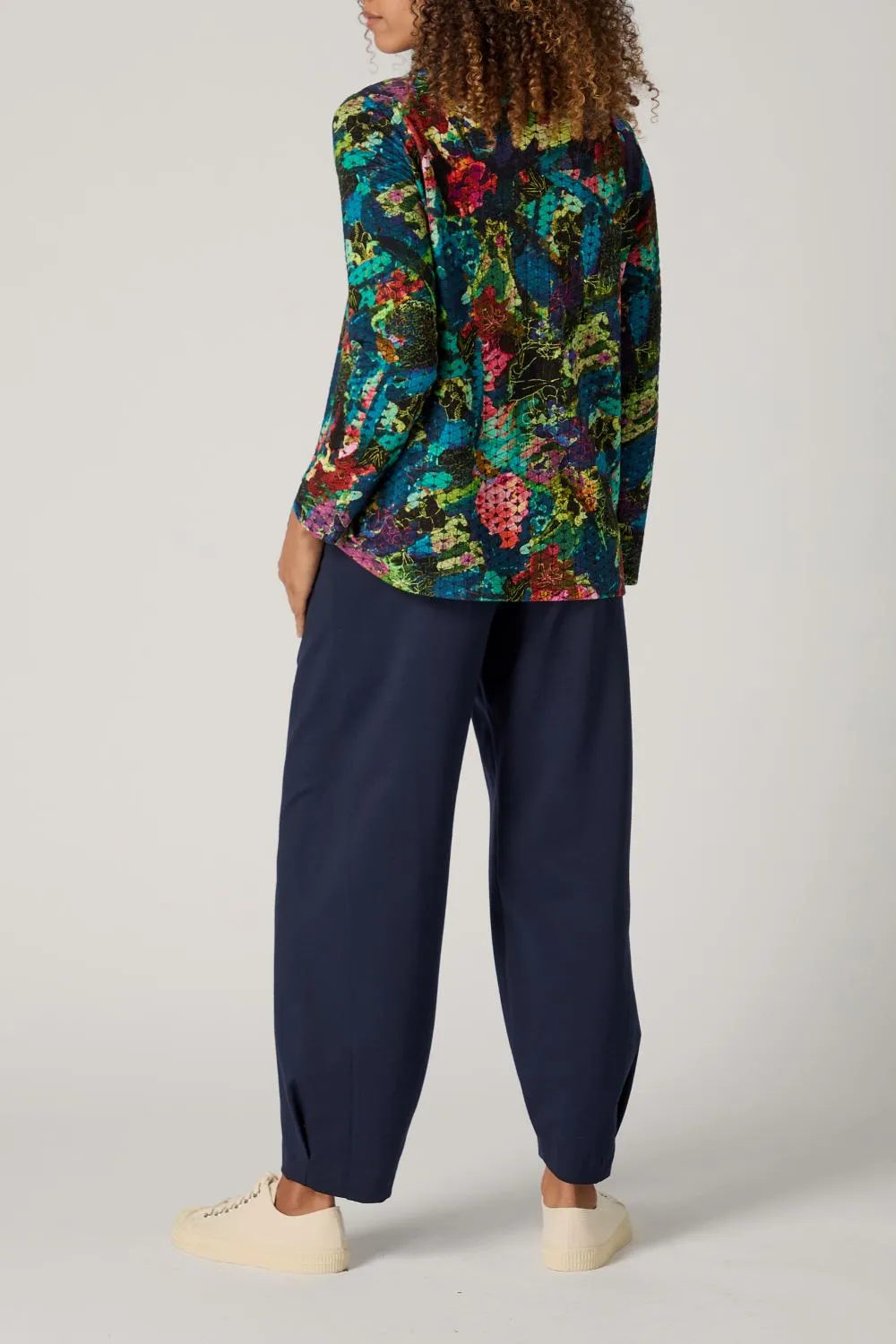 Abstract Floral Jersey Cowl Neck Top