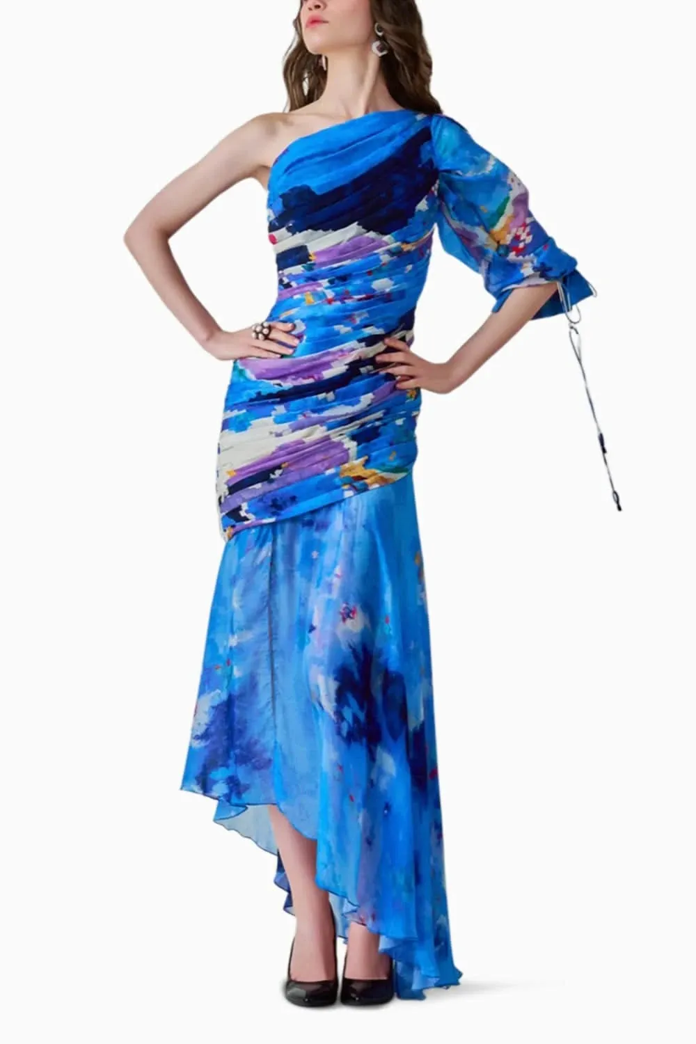 Alison Ikat One-Shoulder Asymmetric Gown
