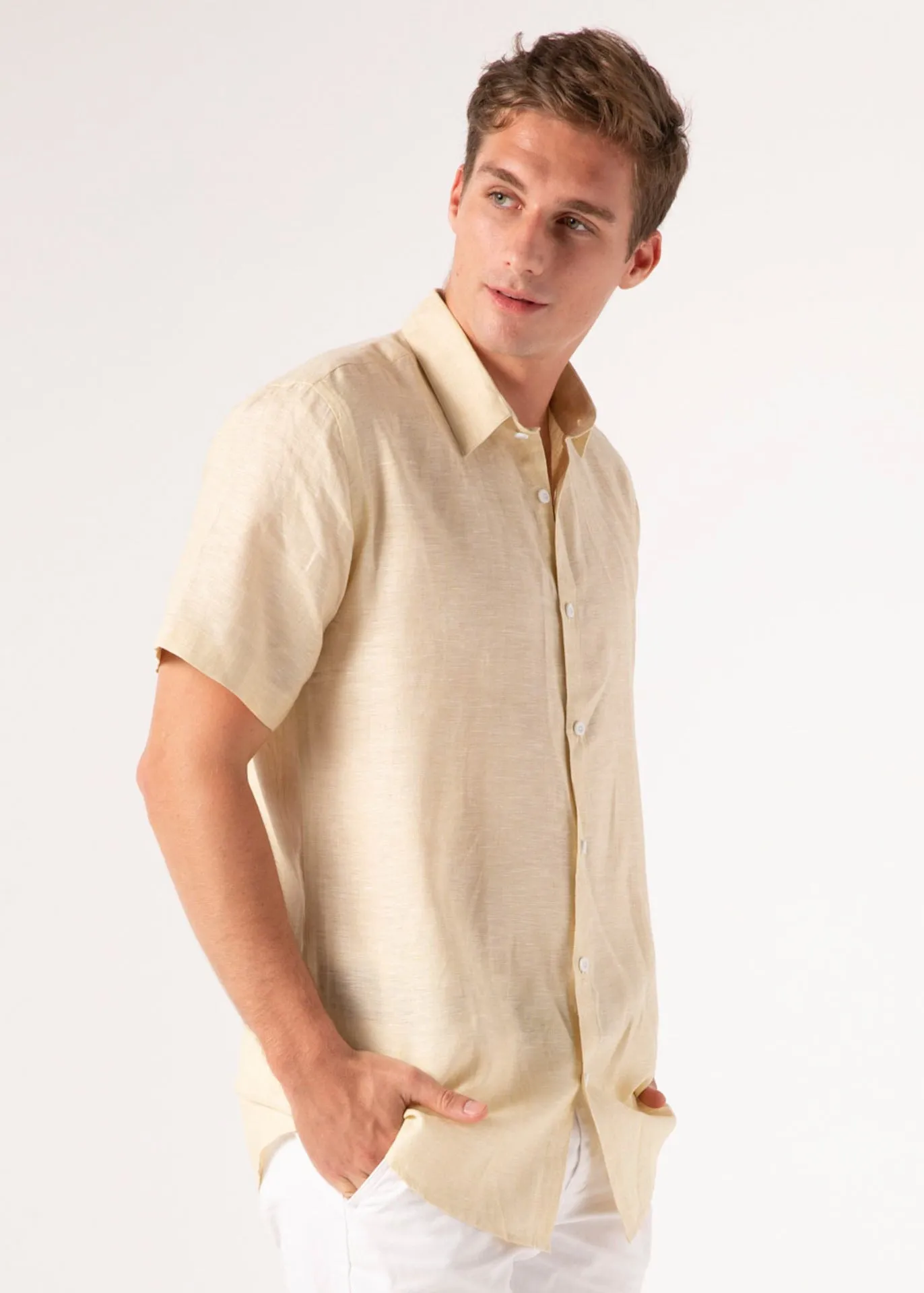 Aurum - Short Sleeve Italian Linen Shirt - Mr. Linen Co
