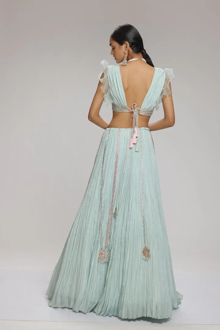 Azure Crinkled Lehenga Set