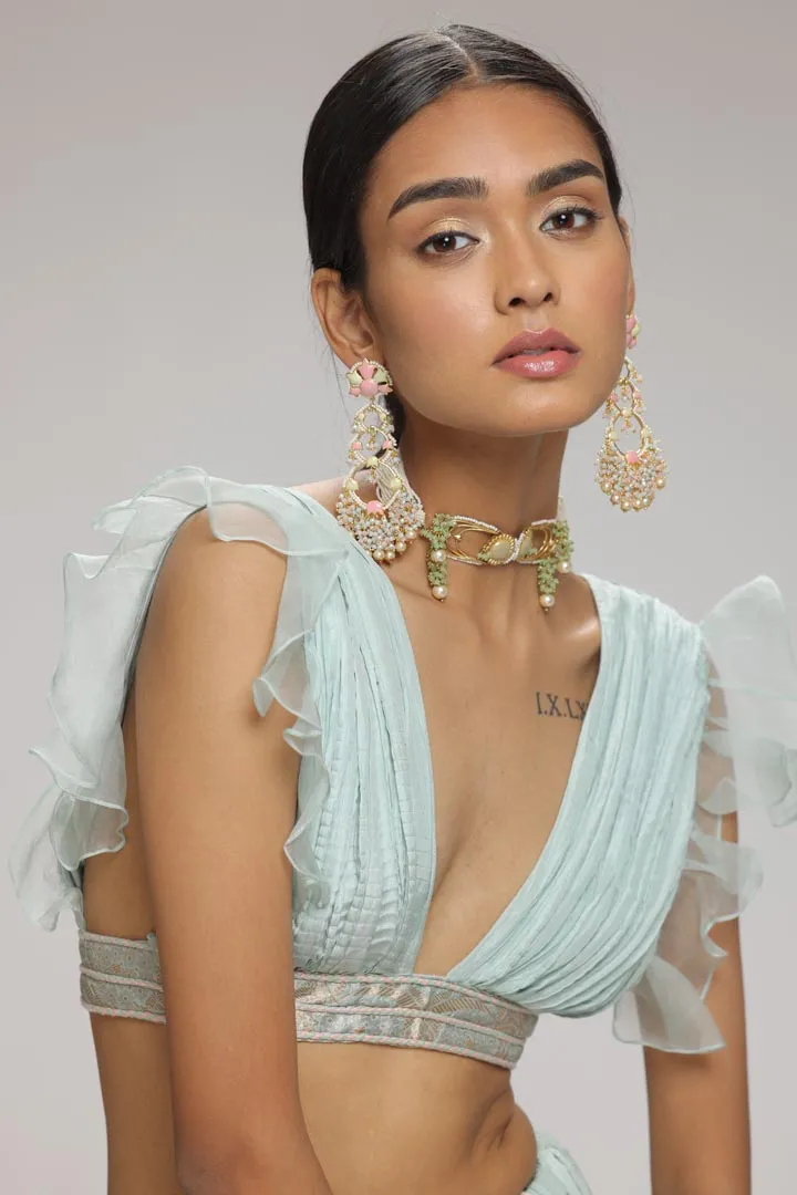 Azure Crinkled Lehenga Set