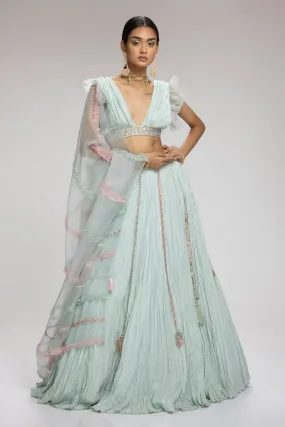 Azure Crinkled Lehenga Set