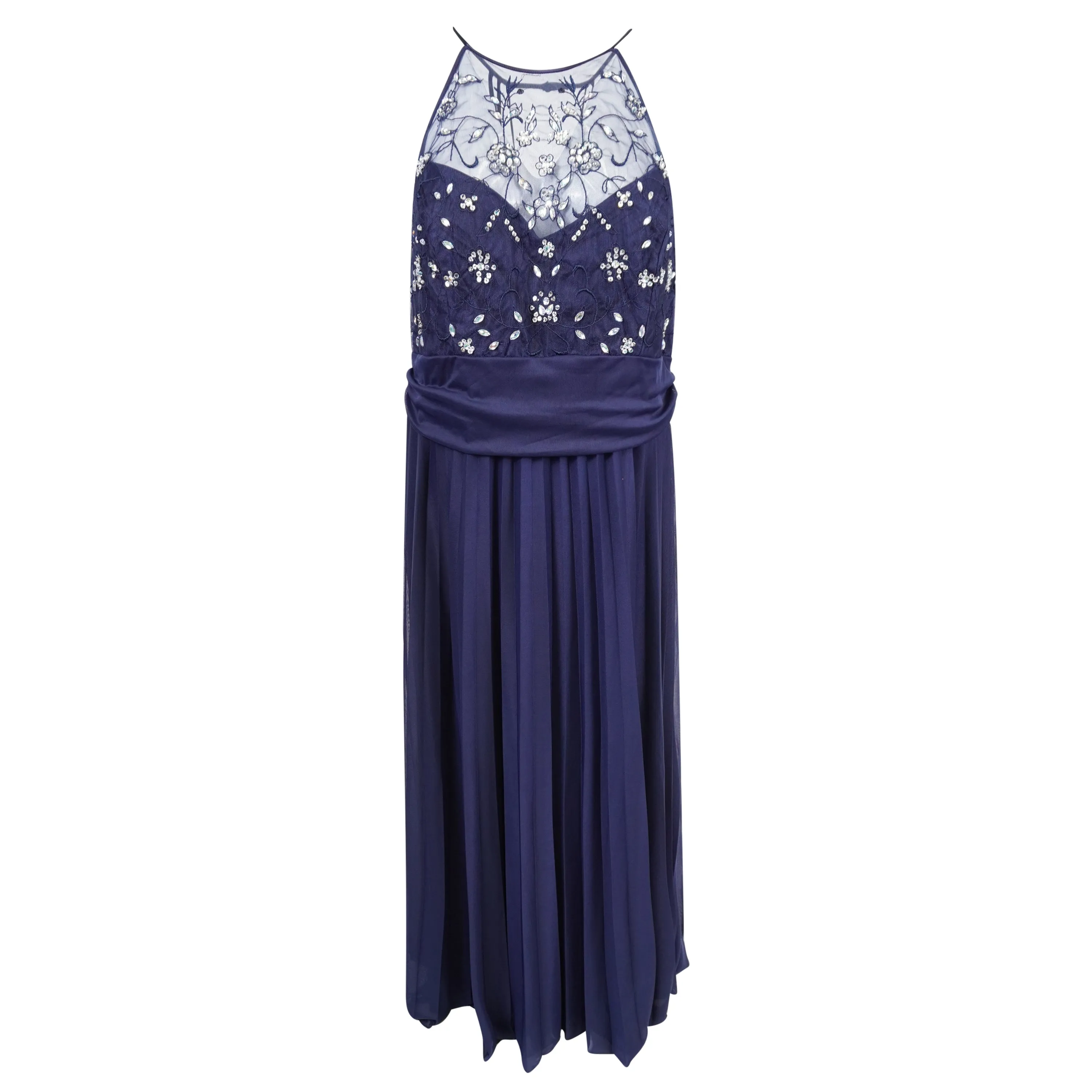 B Darlin Women's Plus Size Rhinestone Halter Full Length Gown Navy Blue Size 24W