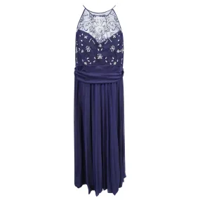 B Darlin Women's Plus Size Rhinestone Halter Full Length Gown Navy Blue Size 24W