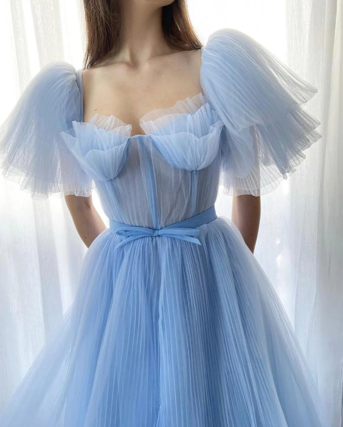 Baby Blue Pleated Gown