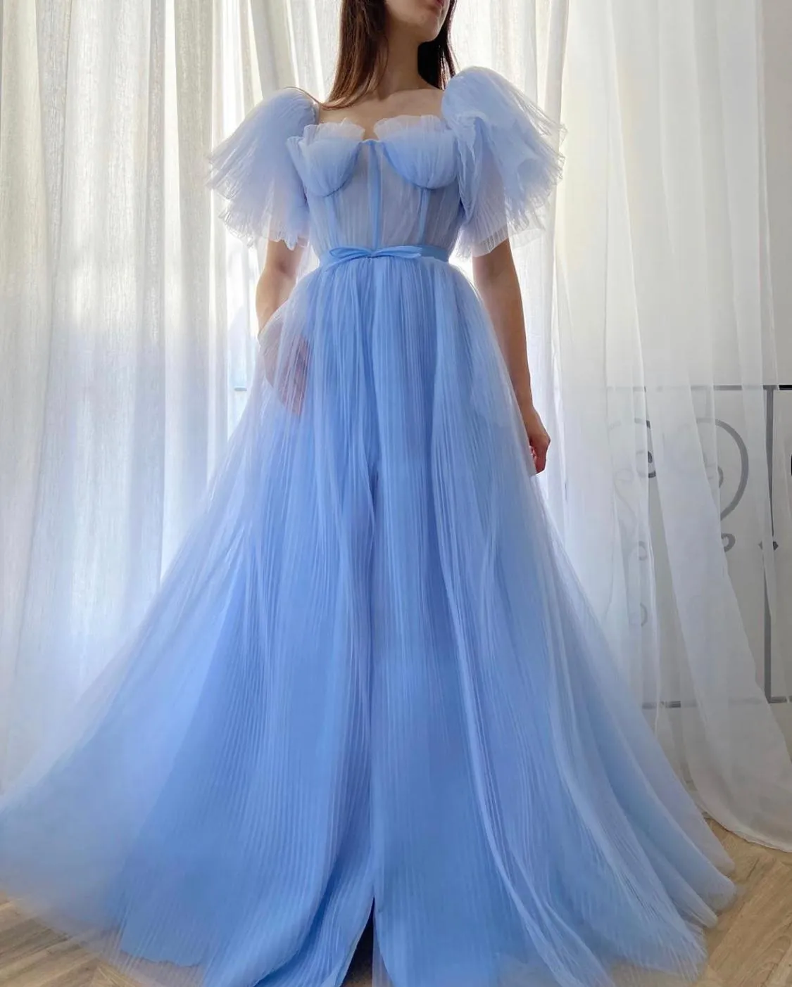 Baby Blue Pleated Gown