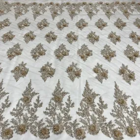 Beaded 3D Floral Lace Fabric Embroidered on 100% Polyester Net Mesh | Lace USA - GD-75