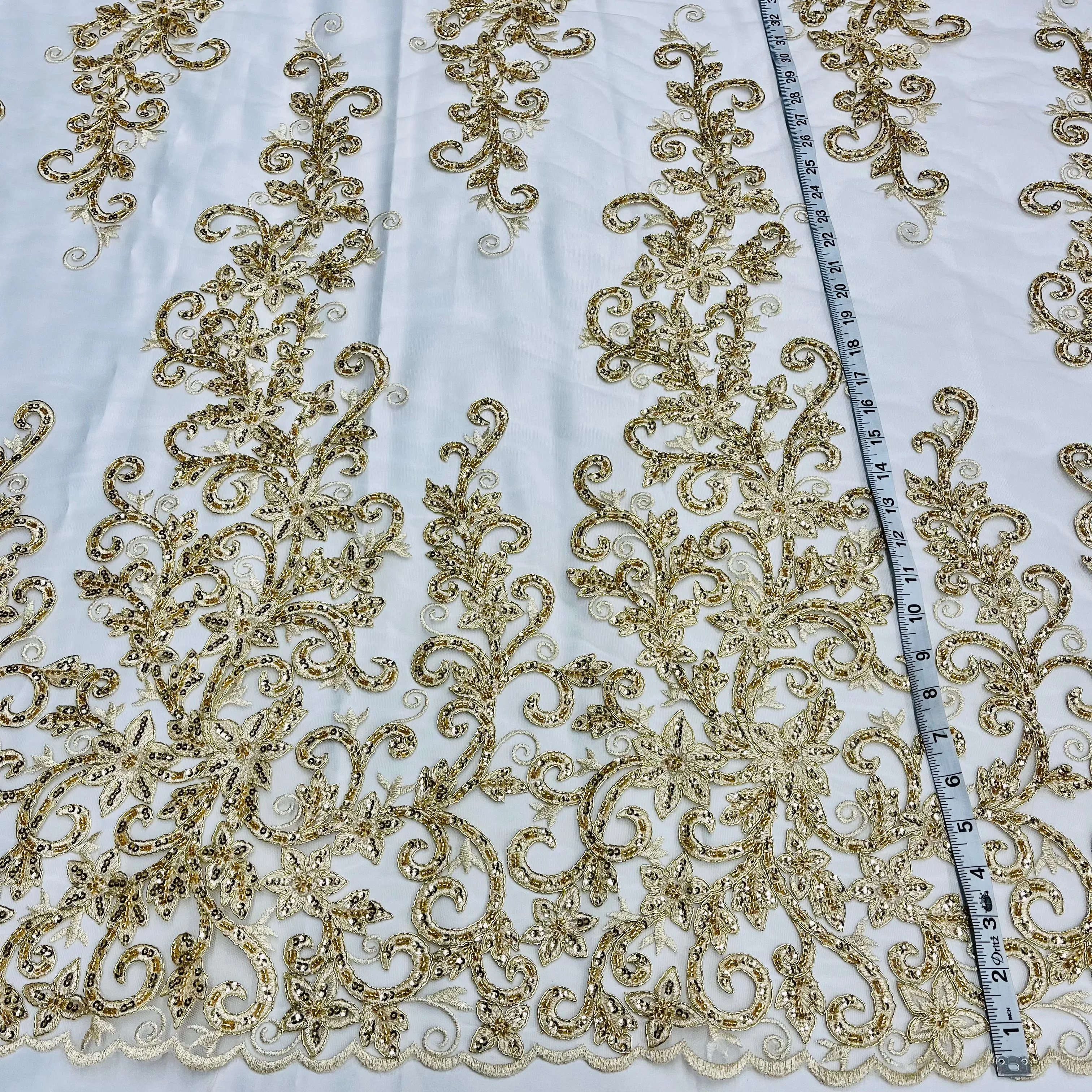 Beaded & Corded Bridal Fabric Lace Embroidered on 100% Polyester Net Mesh | Lace USA - 97219W-HB