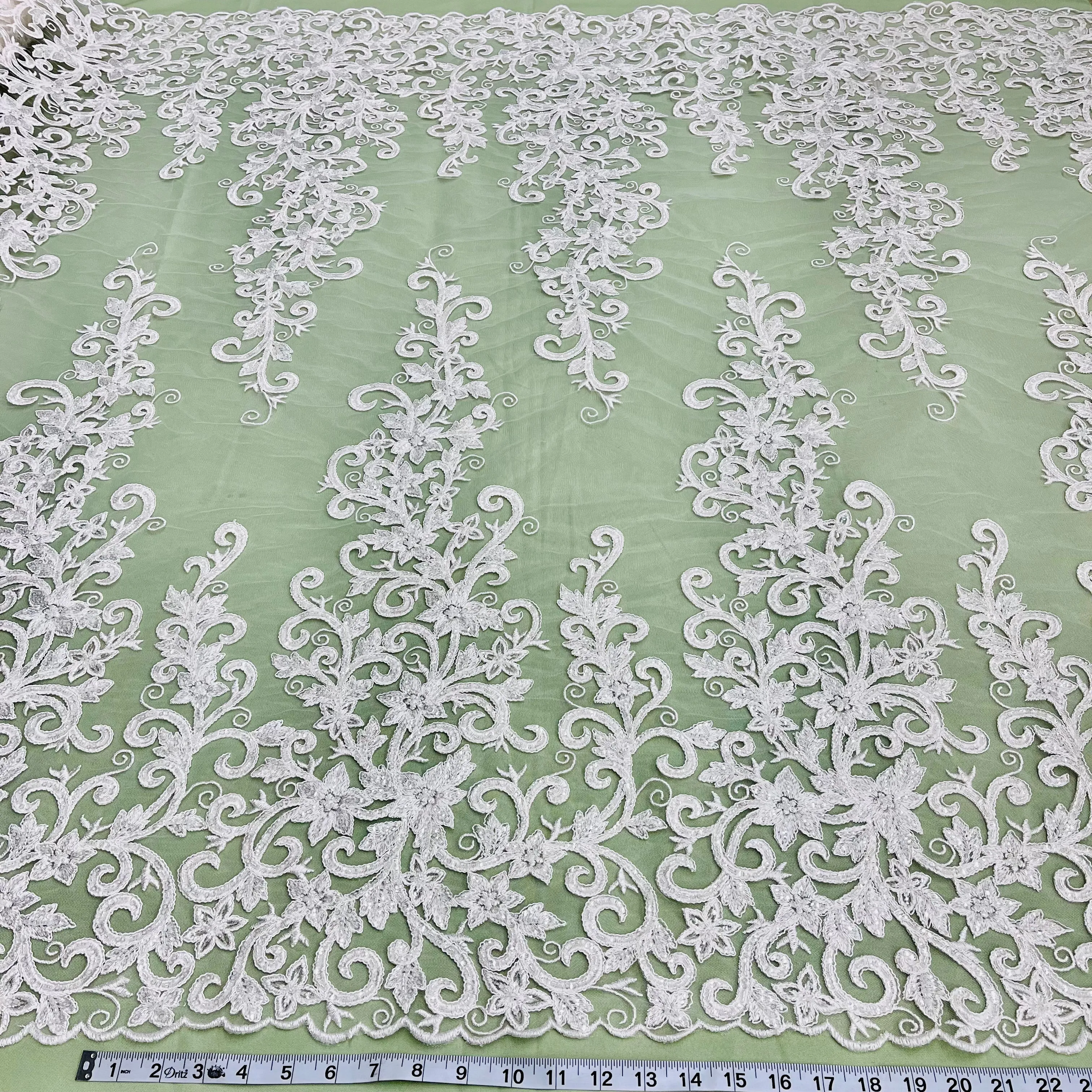 Beaded & Corded Bridal Fabric Lace Embroidered on 100% Polyester Net Mesh | Lace USA - 97219W-HB