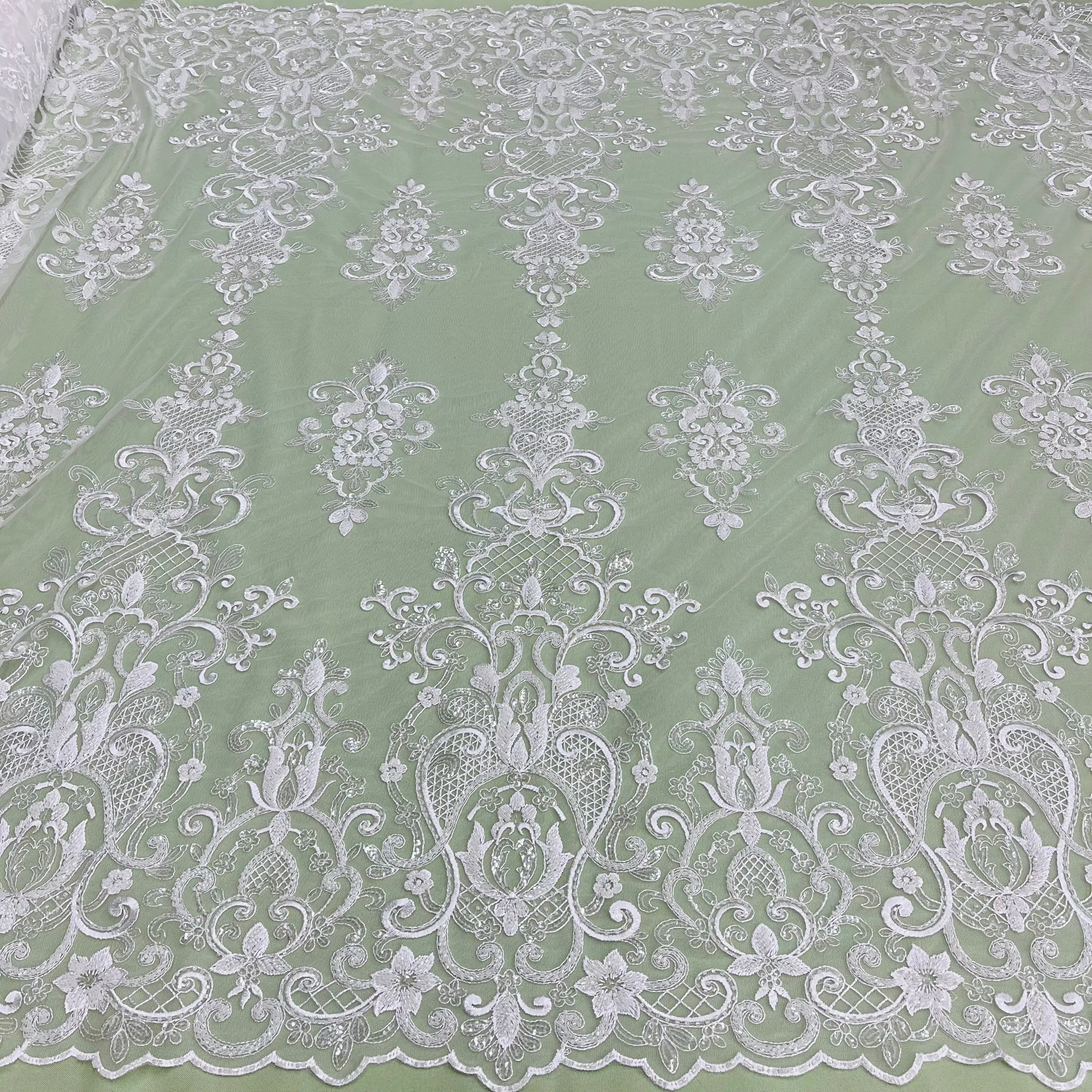 Beaded & Sequined Lace Fabric Embroidered on 100% Polyester Net Mesh | Lace USA - GD-12815