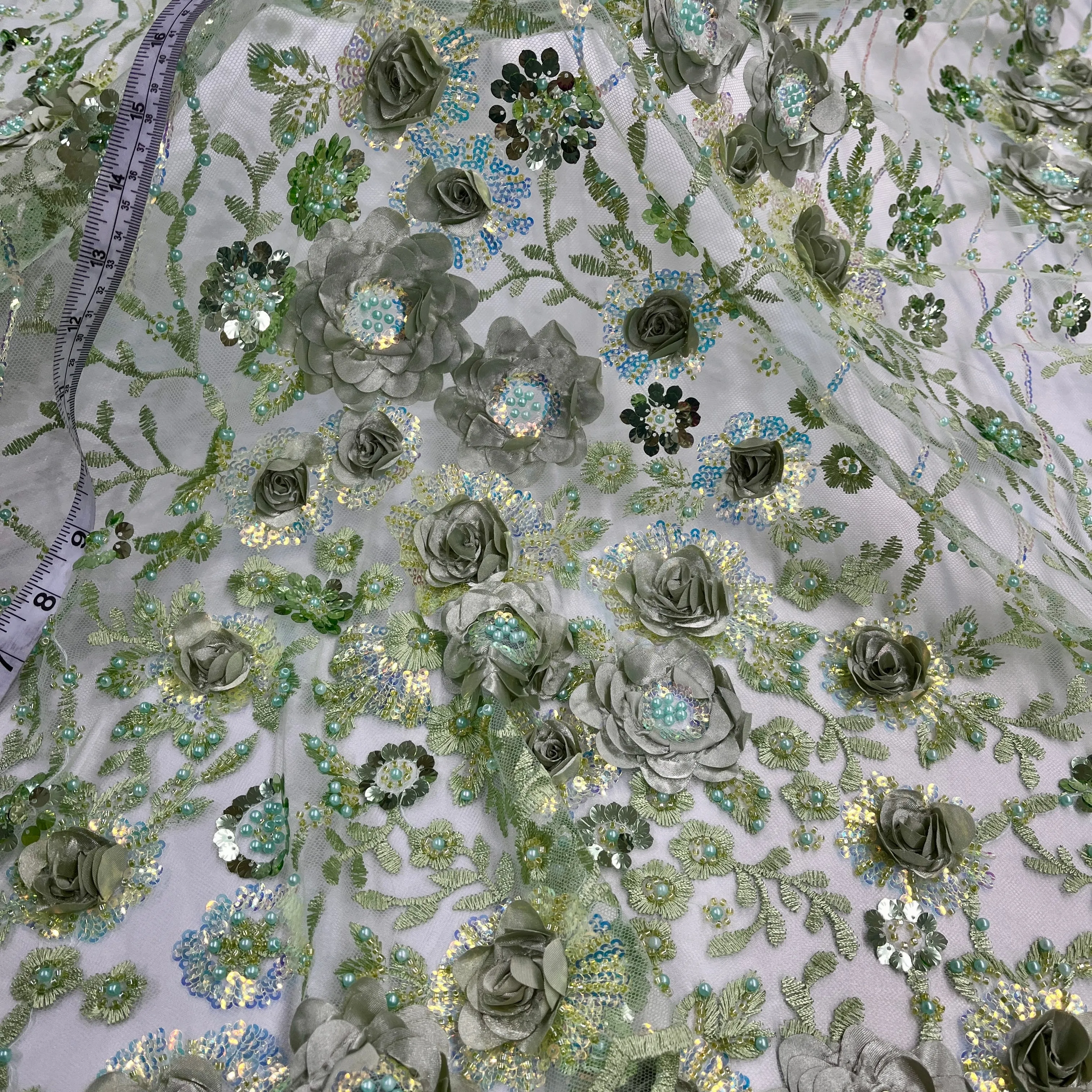 Beaded and Sequined 3D Floral Sparkling Lace Fabric Embroidered on 100% Polyester Net Mesh | Lace USA - GD-2211