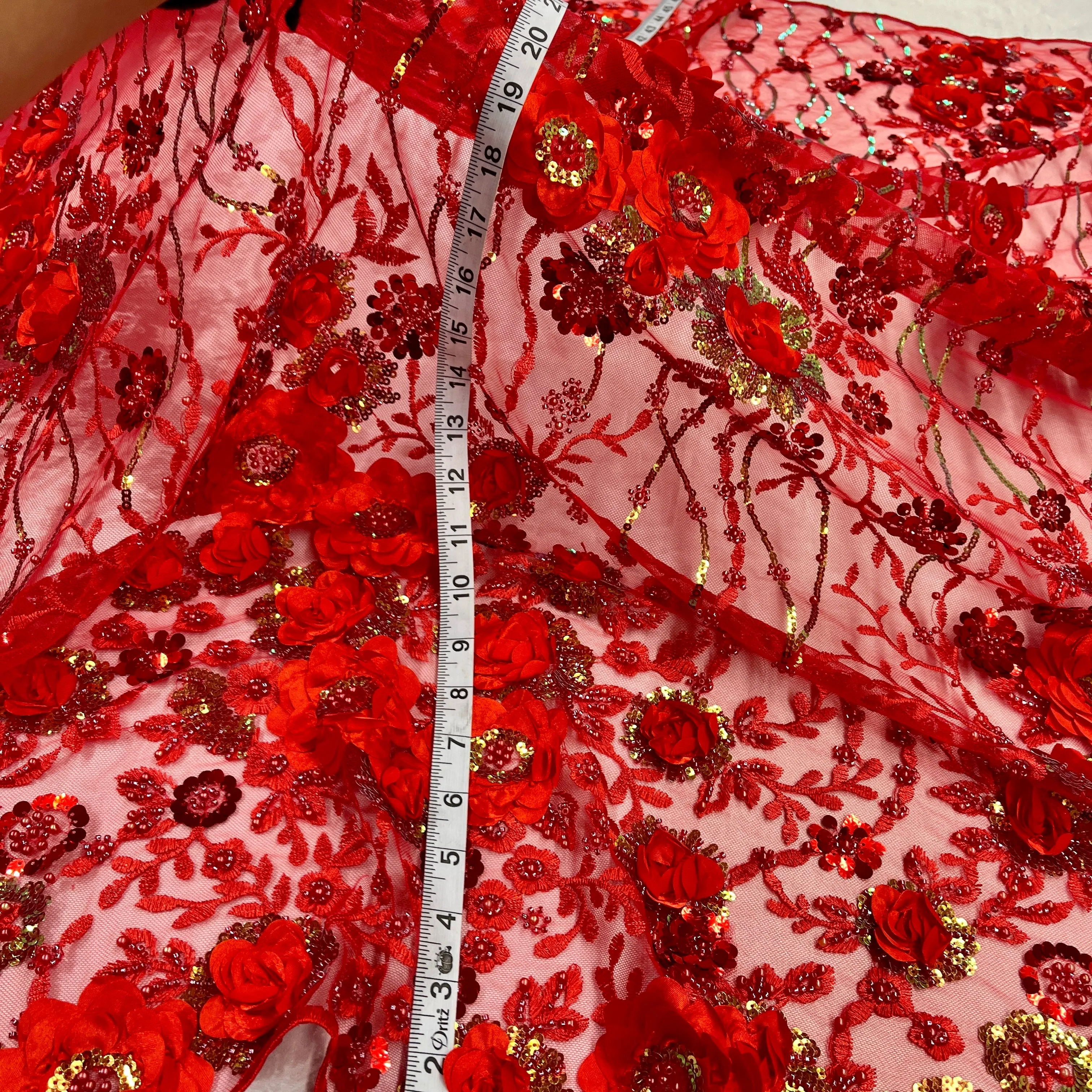 Beaded and Sequined 3D Floral Sparkling Lace Fabric Embroidered on 100% Polyester Net Mesh | Lace USA - GD-2211