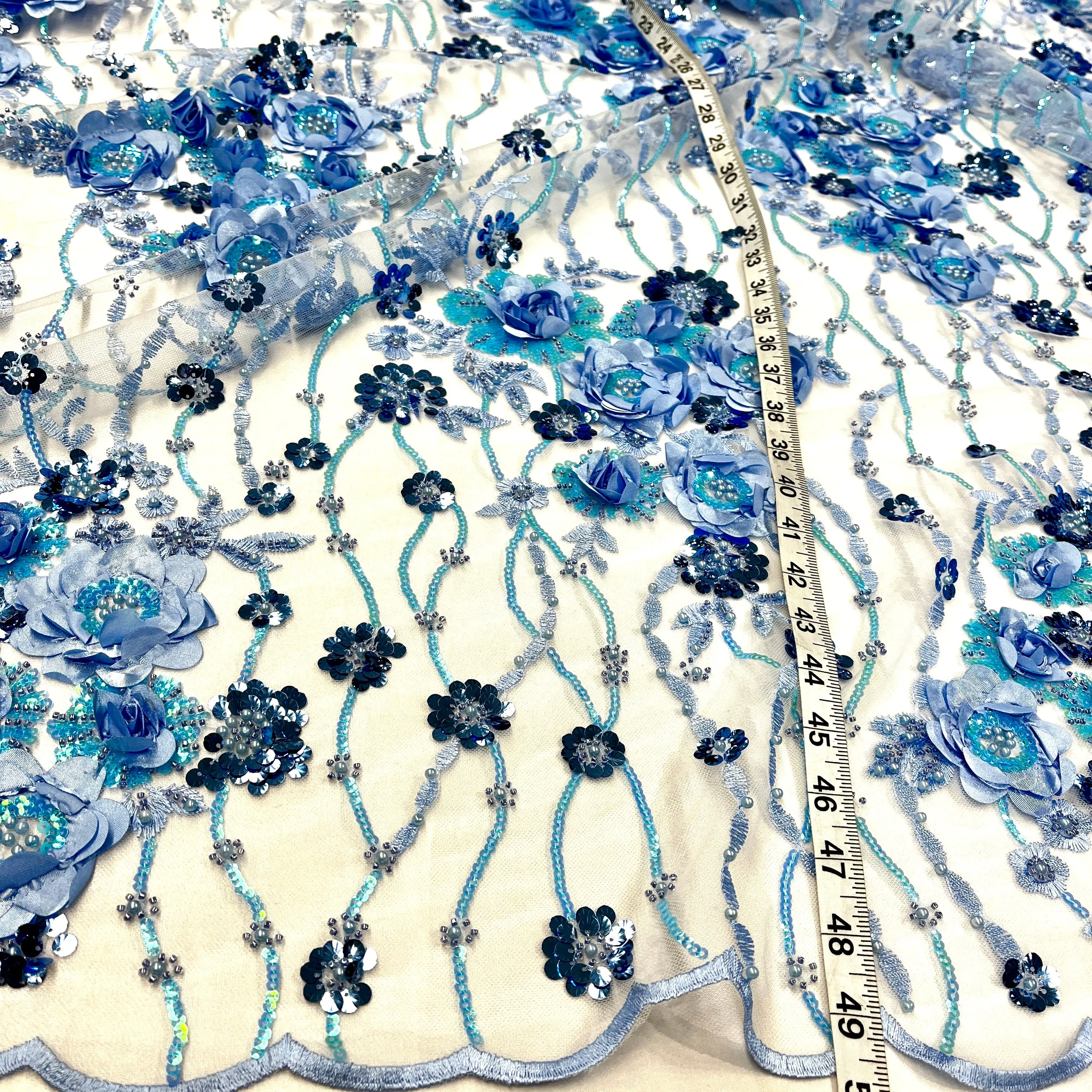 Beaded and Sequined 3D Floral Sparkling Lace Fabric Embroidered on 100% Polyester Net Mesh | Lace USA - GD-2211
