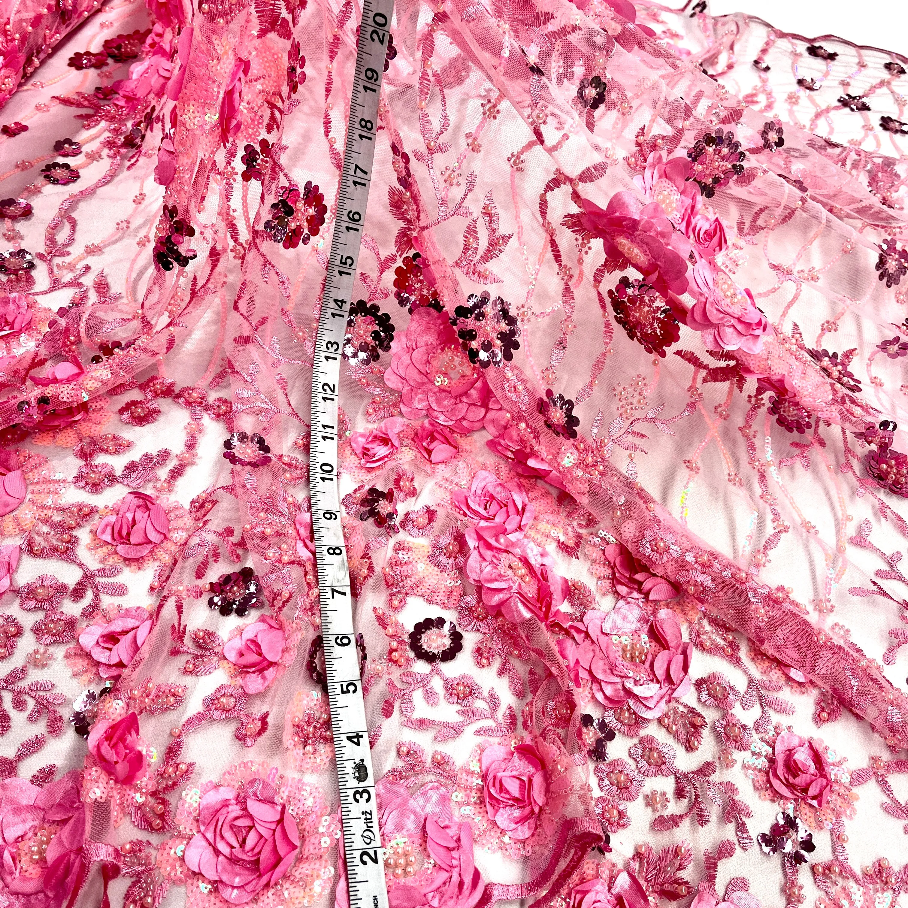 Beaded and Sequined 3D Floral Sparkling Lace Fabric Embroidered on 100% Polyester Net Mesh | Lace USA - GD-2211