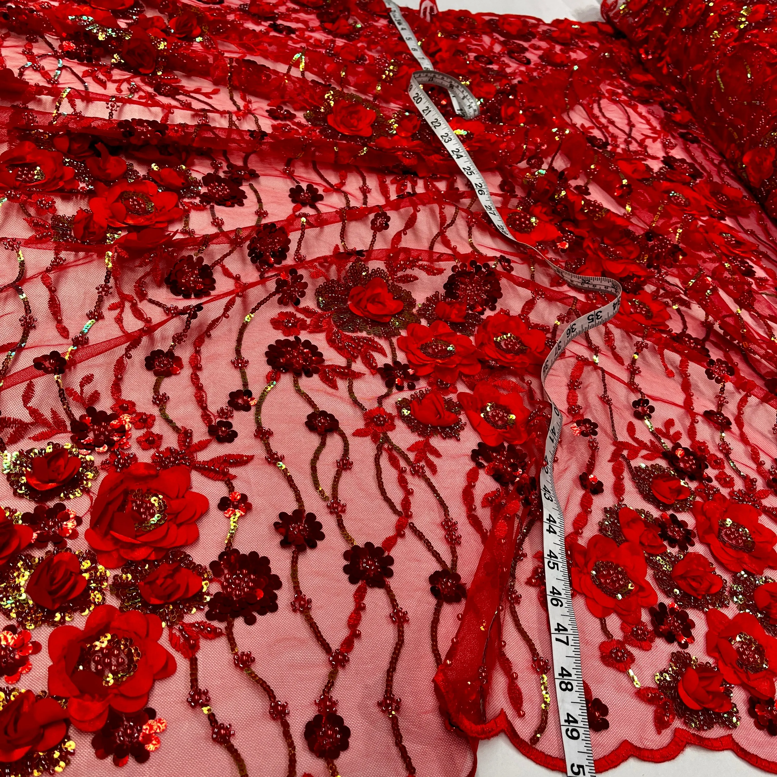 Beaded and Sequined 3D Floral Sparkling Lace Fabric Embroidered on 100% Polyester Net Mesh | Lace USA - GD-2211