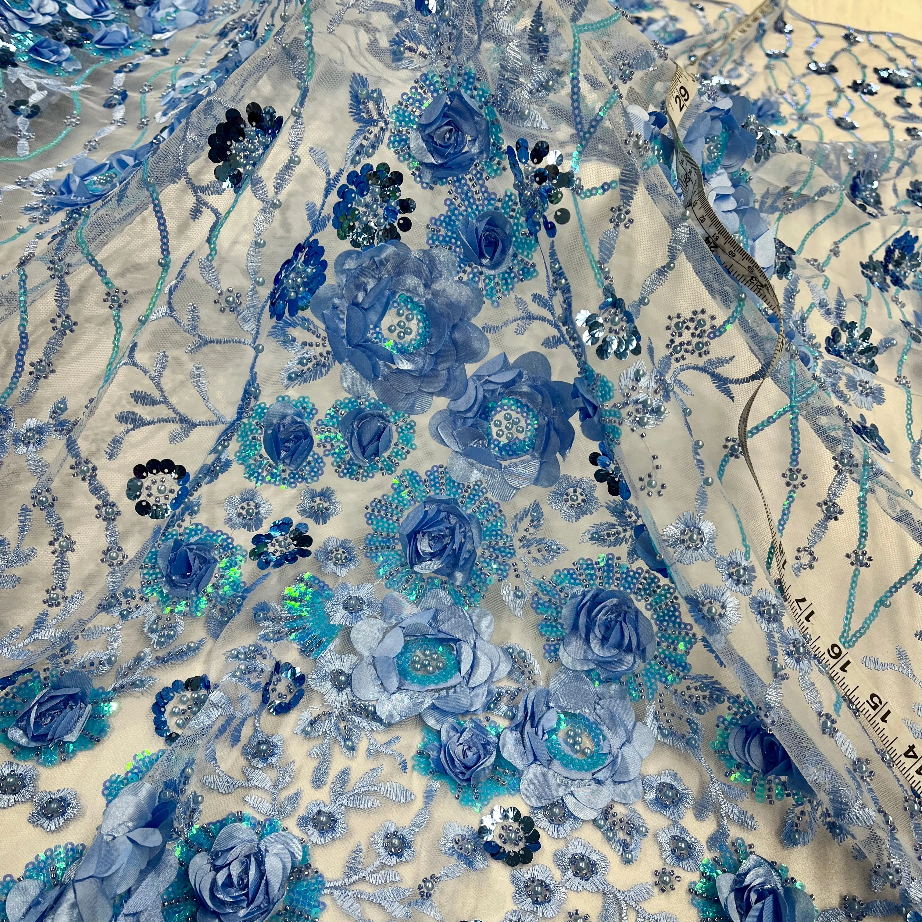 Beaded and Sequined 3D Floral Sparkling Lace Fabric Embroidered on 100% Polyester Net Mesh | Lace USA - GD-2211