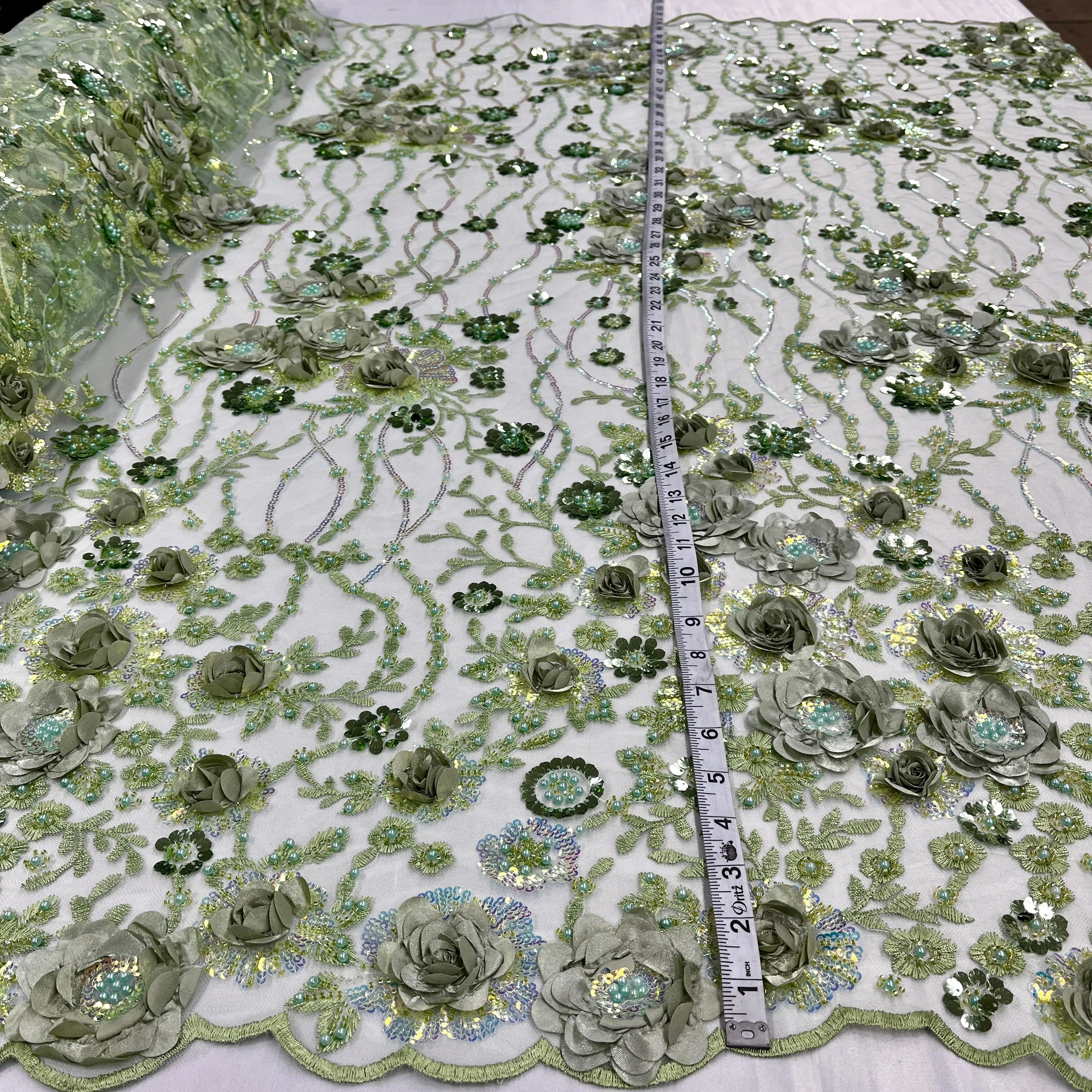 Beaded and Sequined 3D Floral Sparkling Lace Fabric Embroidered on 100% Polyester Net Mesh | Lace USA - GD-2211