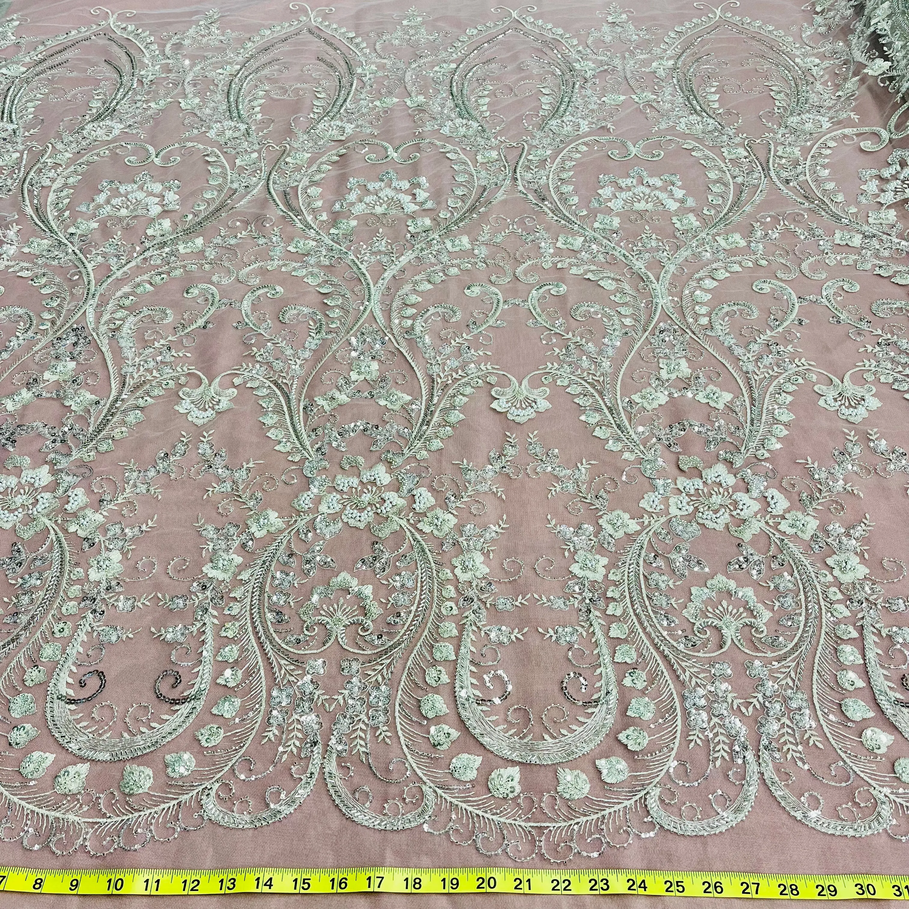Beaded Lace Fabric Embroidered on 100% Polyester Net Mesh | Lace USA - GD-220702