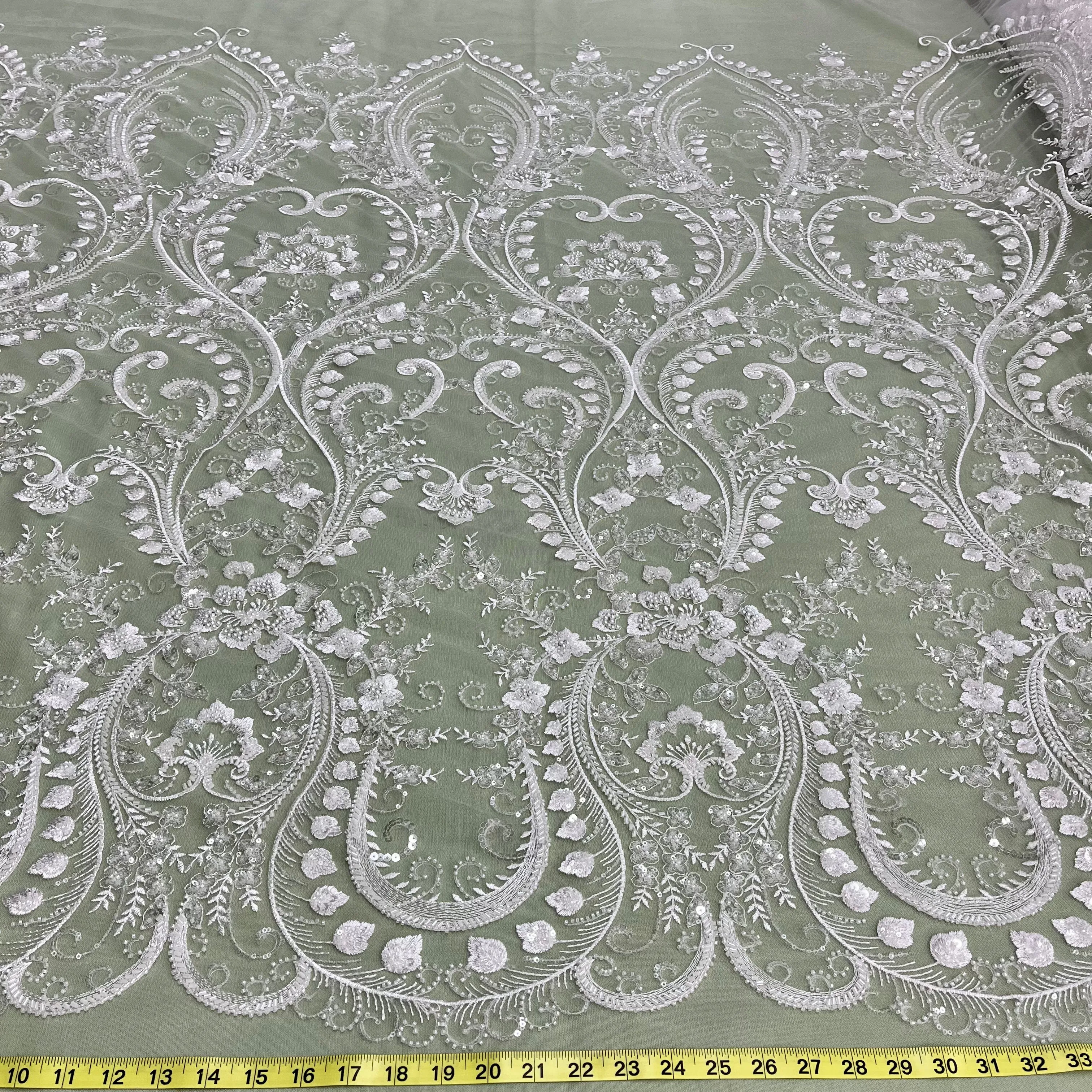 Beaded Lace Fabric Embroidered on 100% Polyester Net Mesh | Lace USA - GD-220702