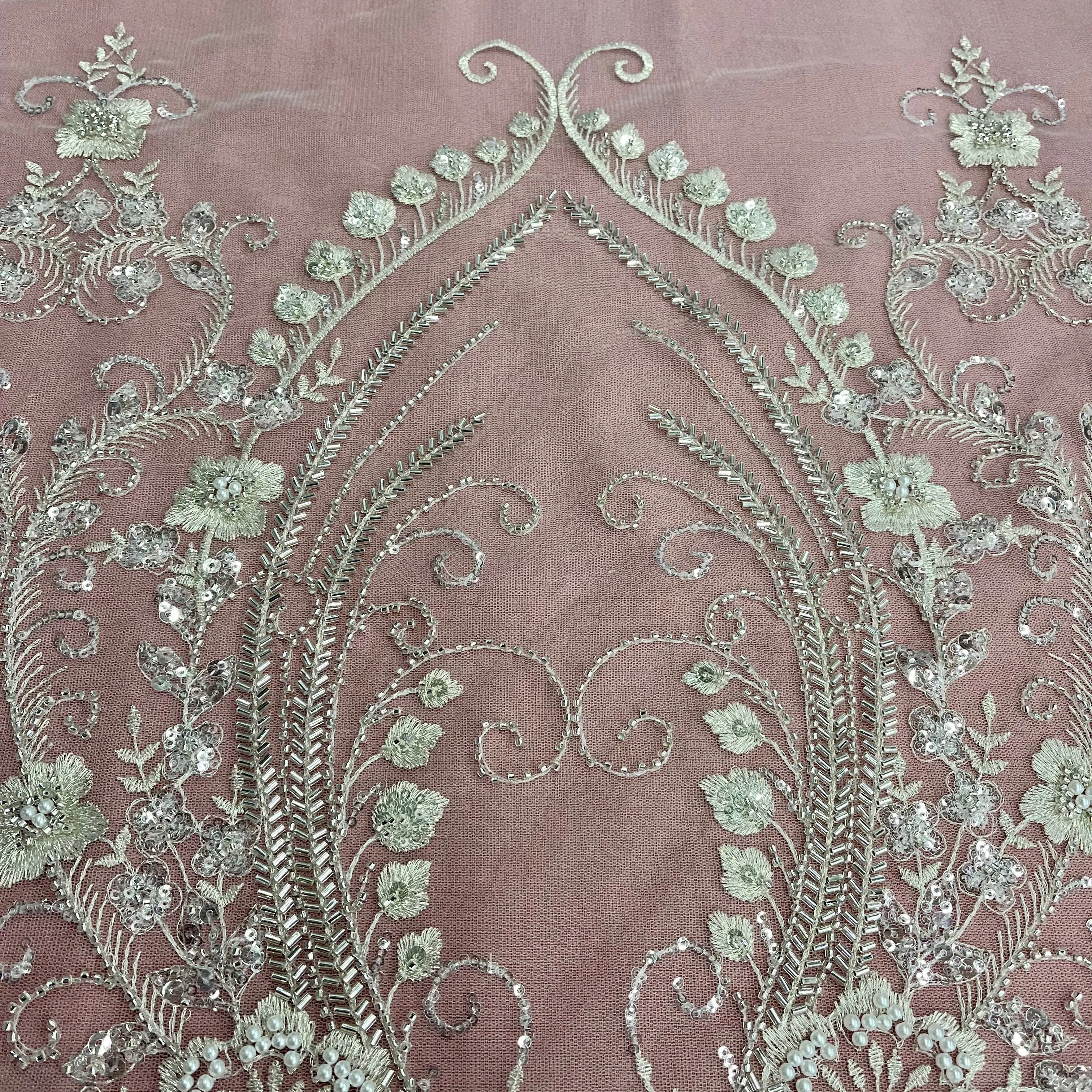 Beaded Lace Fabric Embroidered on 100% Polyester Net Mesh | Lace USA - GD-220702