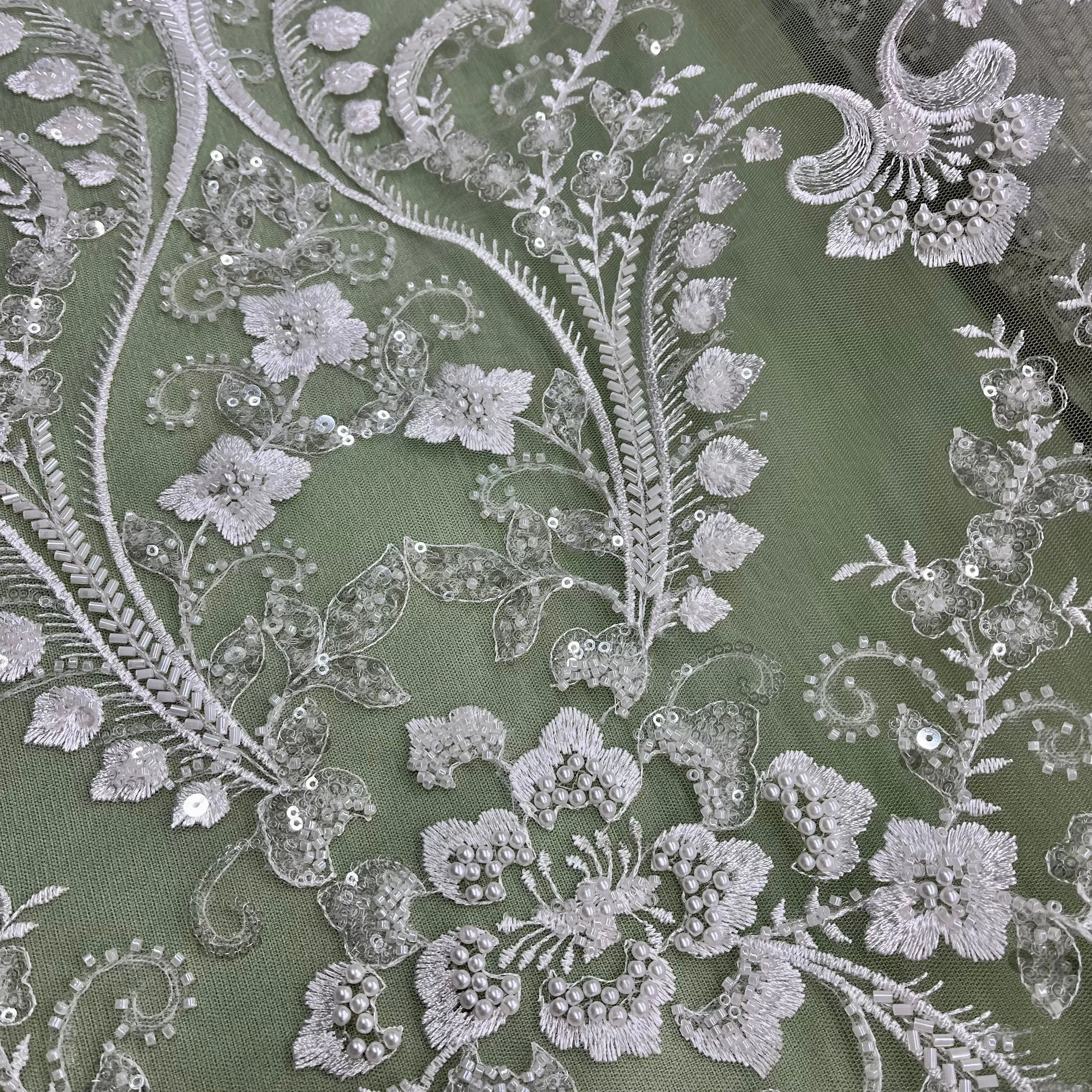 Beaded Lace Fabric Embroidered on 100% Polyester Net Mesh | Lace USA - GD-220702