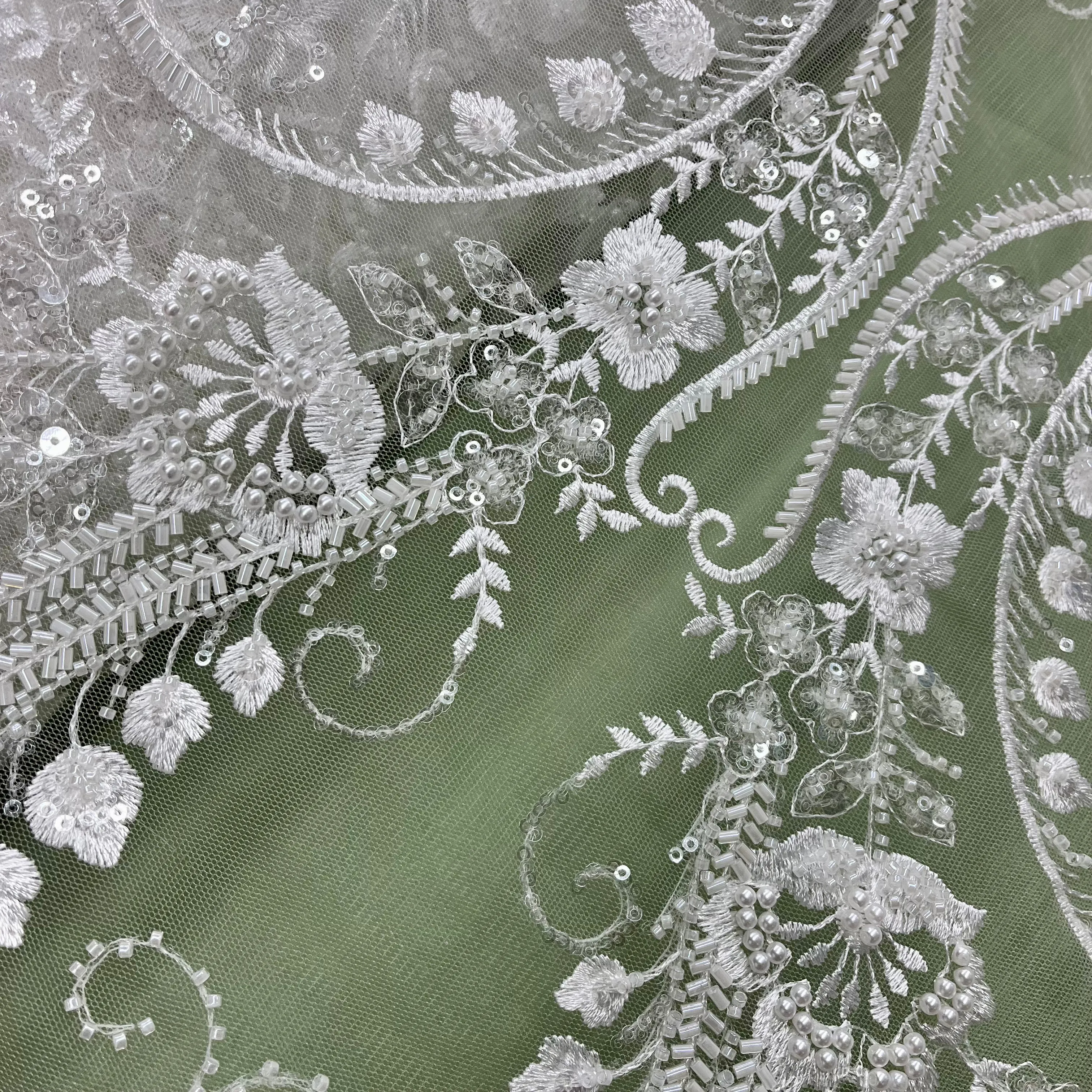 Beaded Lace Fabric Embroidered on 100% Polyester Net Mesh | Lace USA - GD-220702