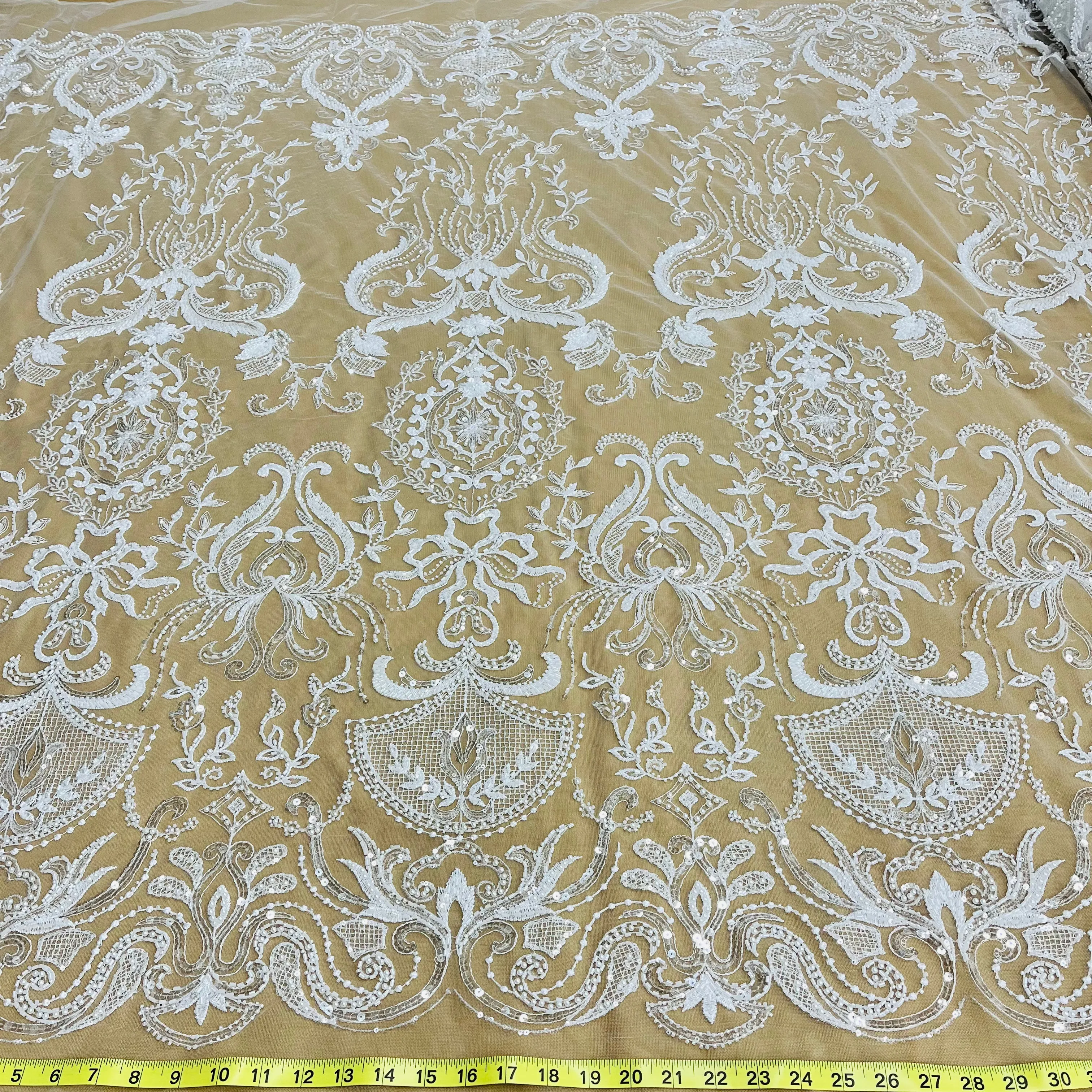 Beaded Lace Fabric Embroidered on 100% Polyester Net Mesh | Lace USA - GD-220707
