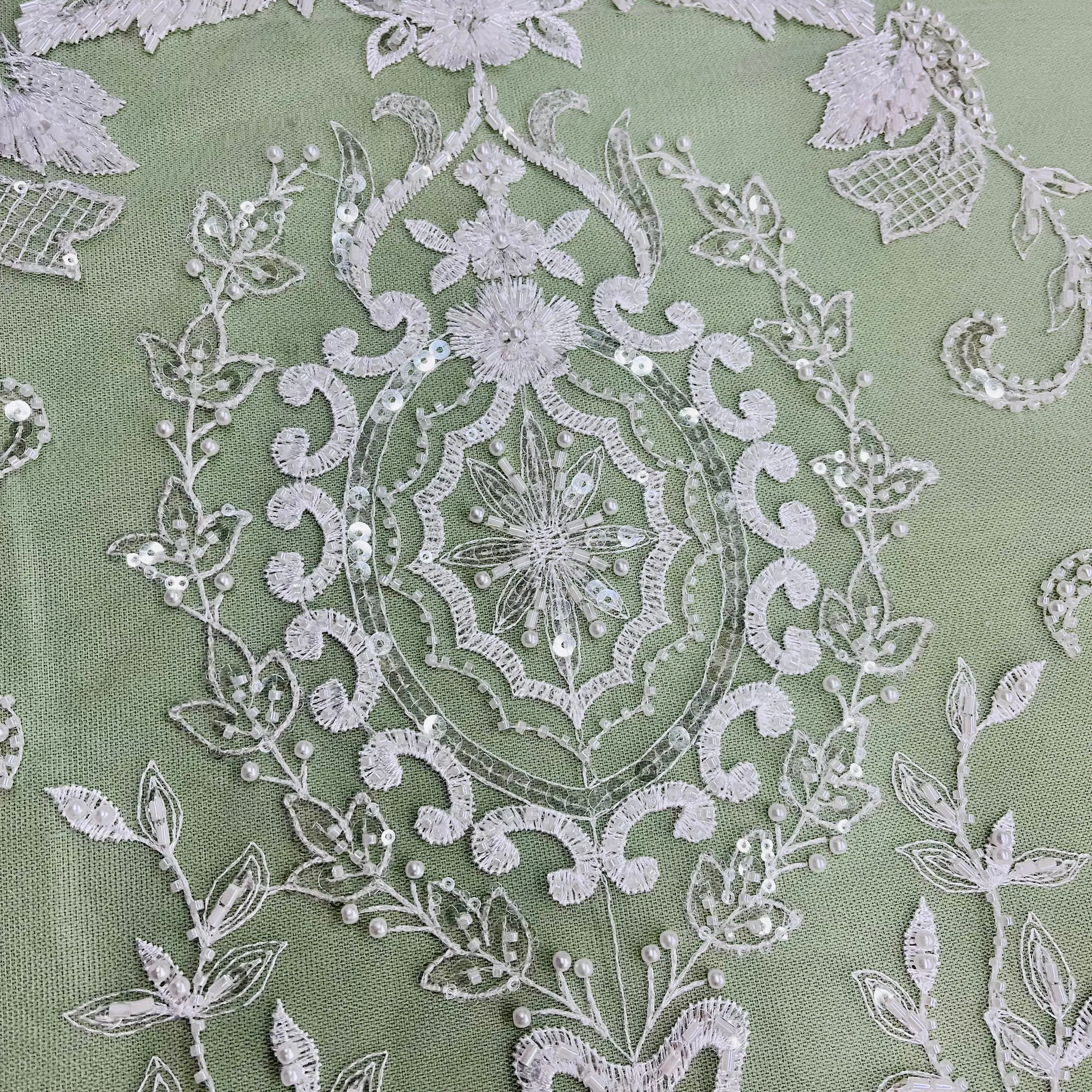 Beaded Lace Fabric Embroidered on 100% Polyester Net Mesh | Lace USA - GD-220707