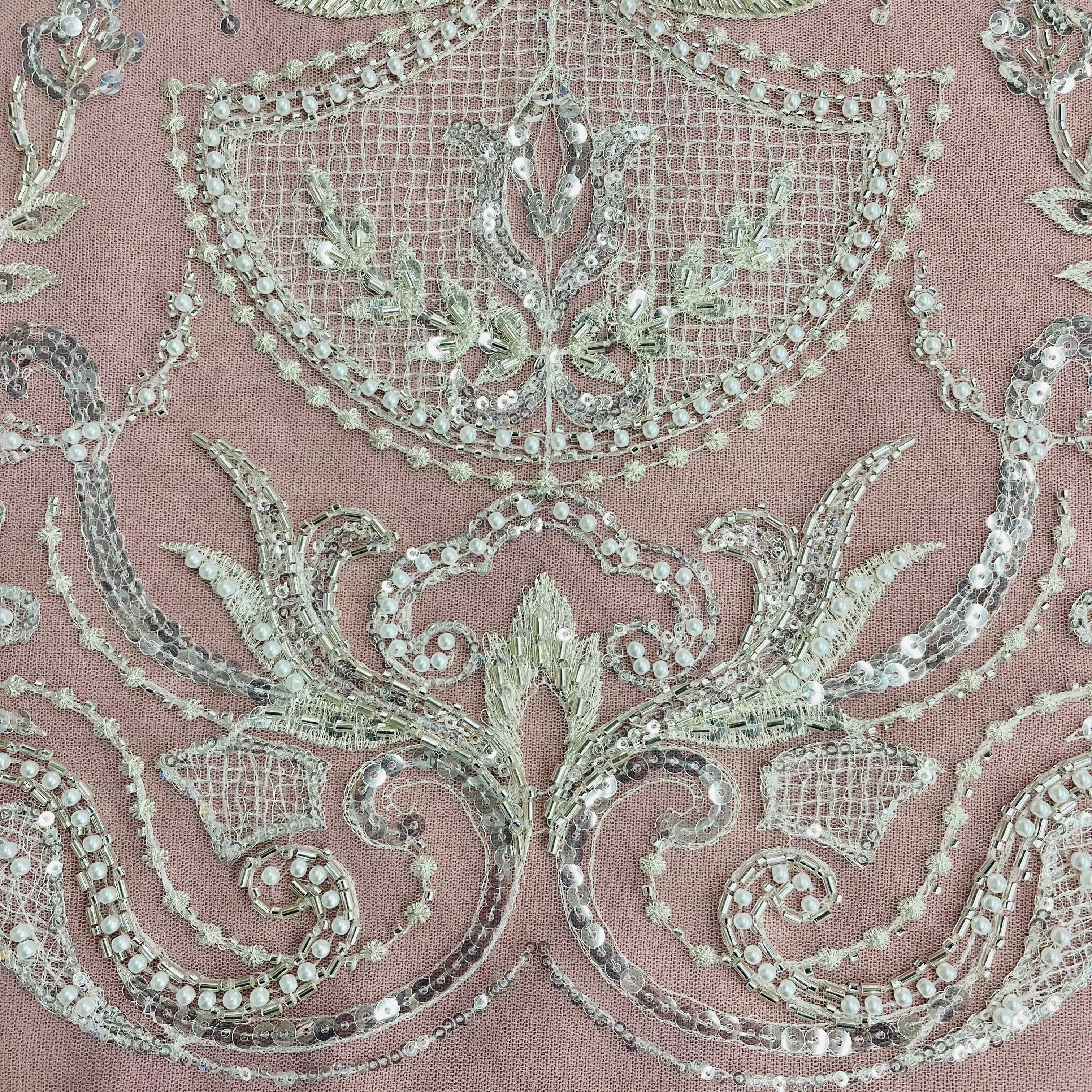 Beaded Lace Fabric Embroidered on 100% Polyester Net Mesh | Lace USA - GD-220707