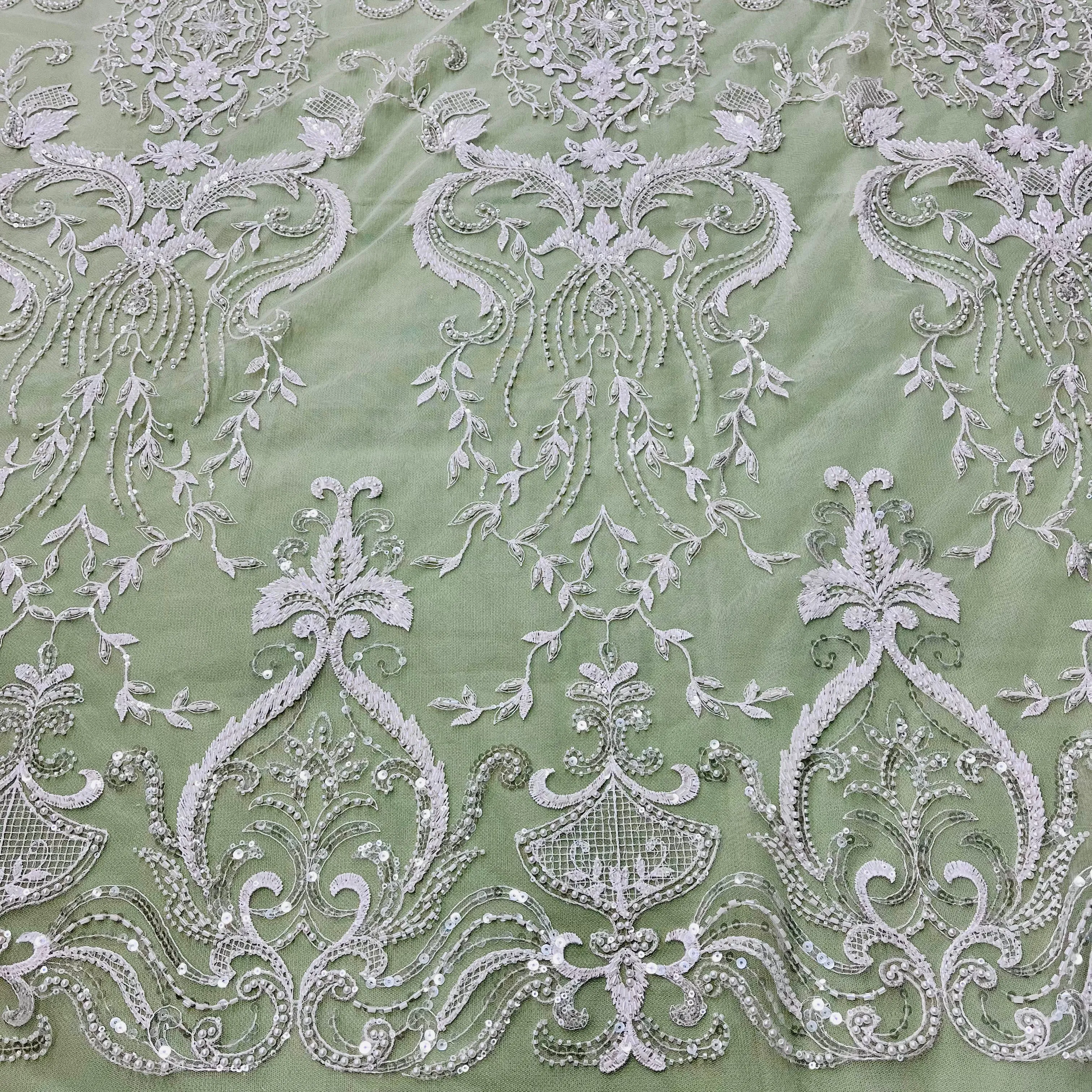 Beaded Lace Fabric Embroidered on 100% Polyester Net Mesh | Lace USA - GD-220707