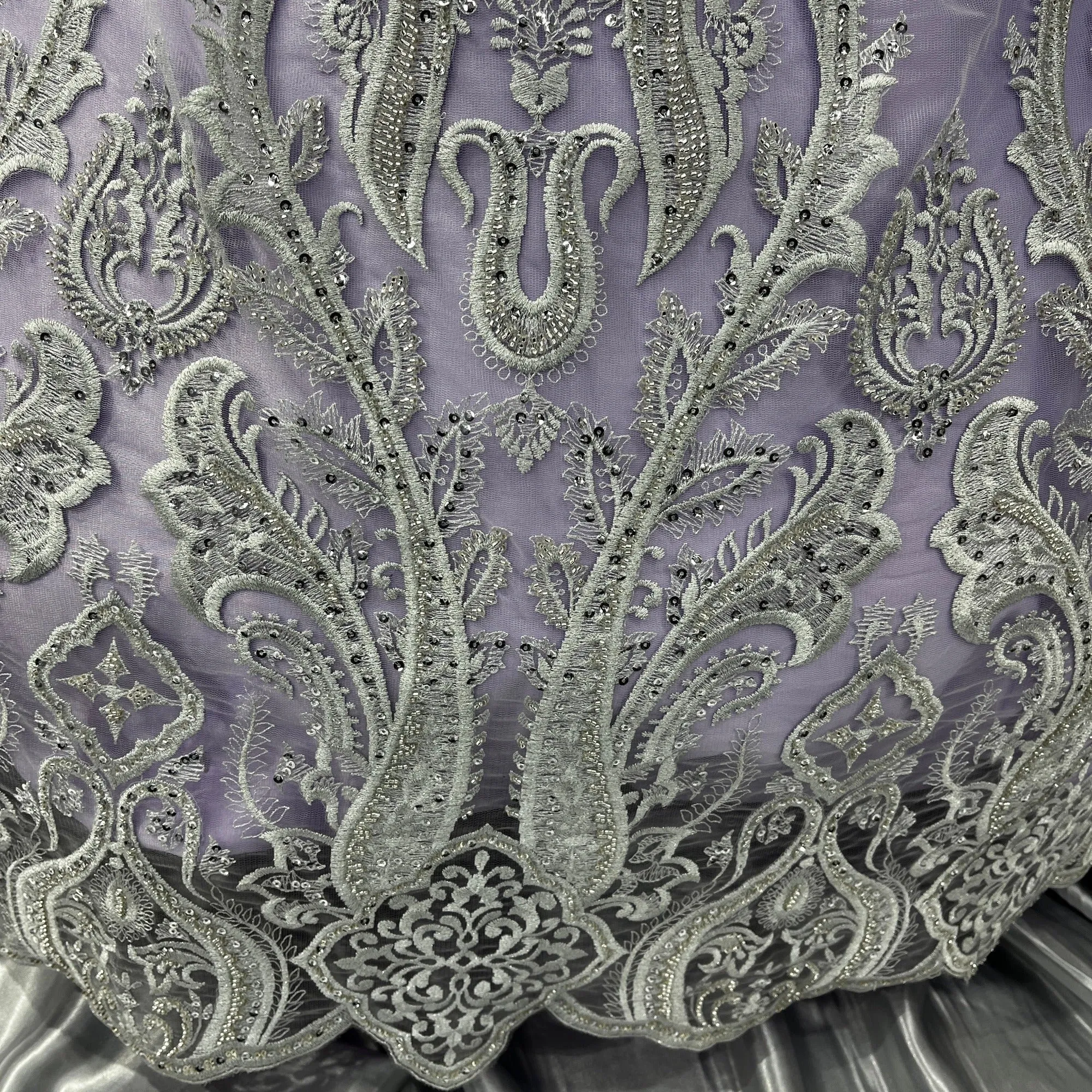 Beaded Lace Fabric Embroidered on 100% Polyester Net Mesh | Lace USA - GD-61416