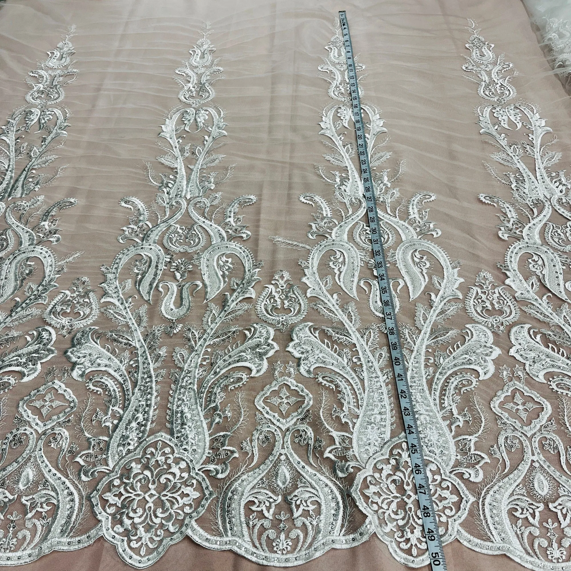 Beaded Lace Fabric Embroidered on 100% Polyester Net Mesh | Lace USA - GD-61416
