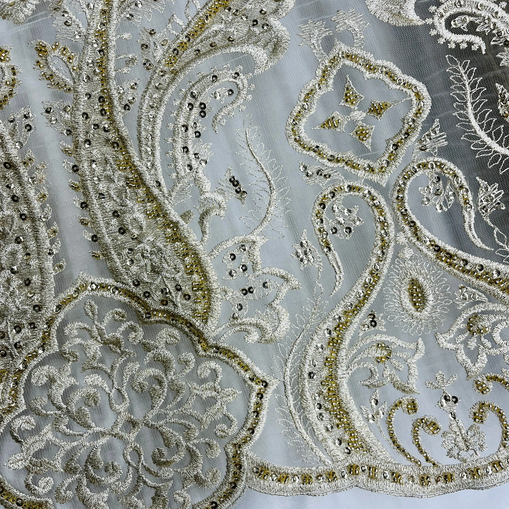 Beaded Lace Fabric Embroidered on 100% Polyester Net Mesh | Lace USA - GD-61416