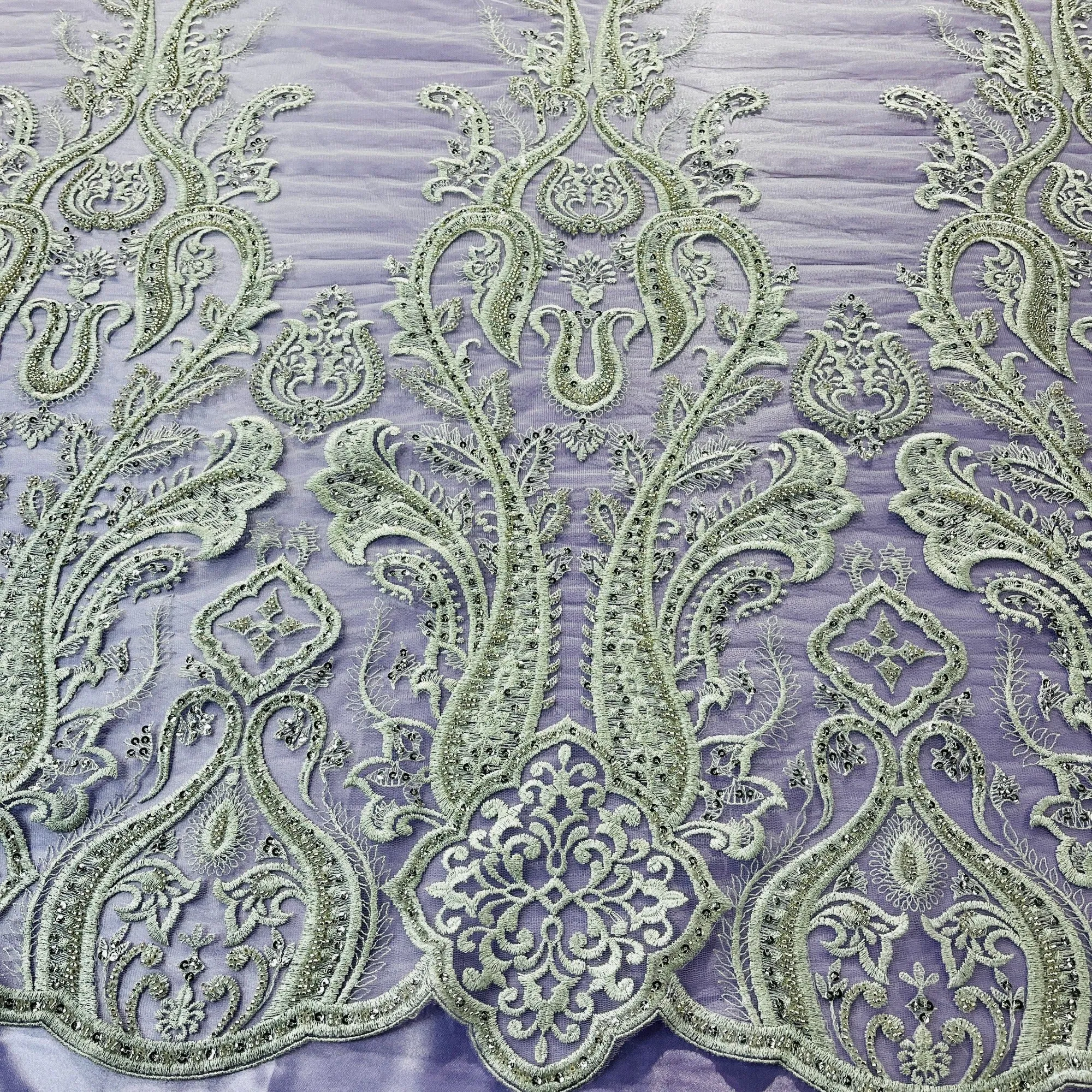 Beaded Lace Fabric Embroidered on 100% Polyester Net Mesh | Lace USA - GD-61416