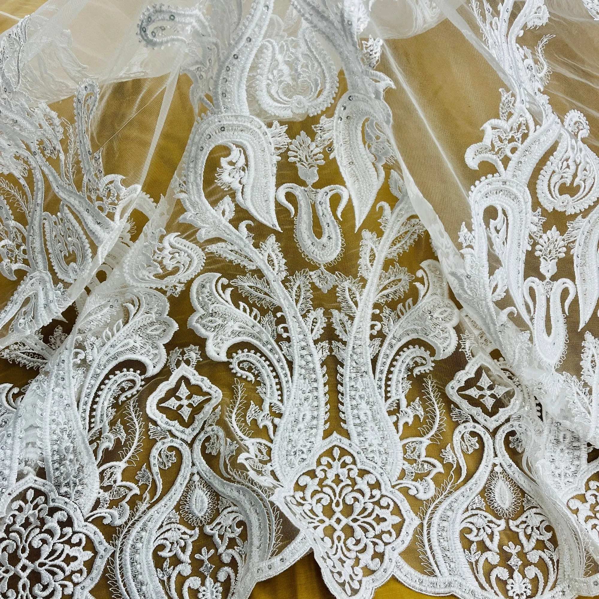 Beaded Lace Fabric Embroidered on 100% Polyester Net Mesh | Lace USA - GD-61416