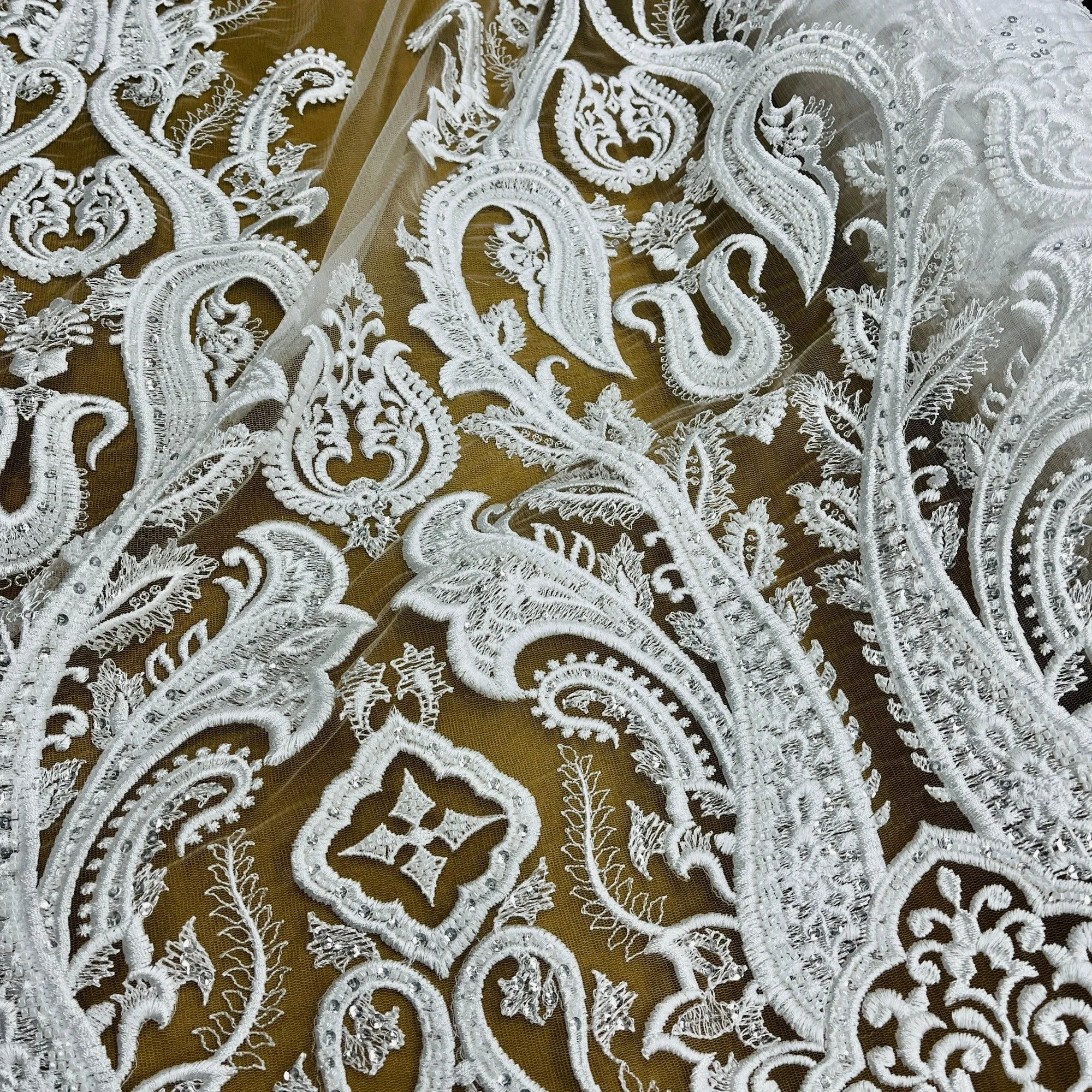 Beaded Lace Fabric Embroidered on 100% Polyester Net Mesh | Lace USA - GD-61416