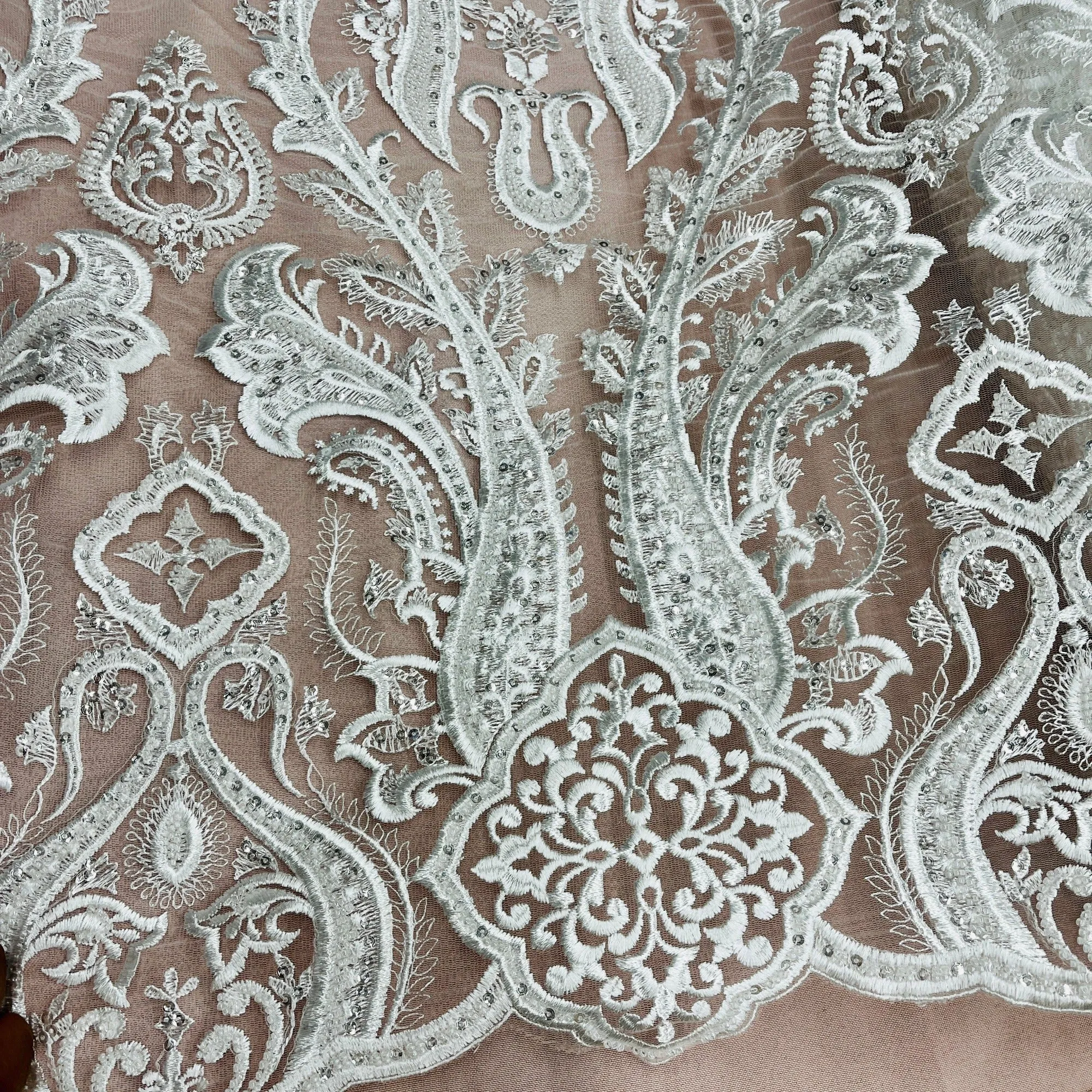 Beaded Lace Fabric Embroidered on 100% Polyester Net Mesh | Lace USA - GD-61416