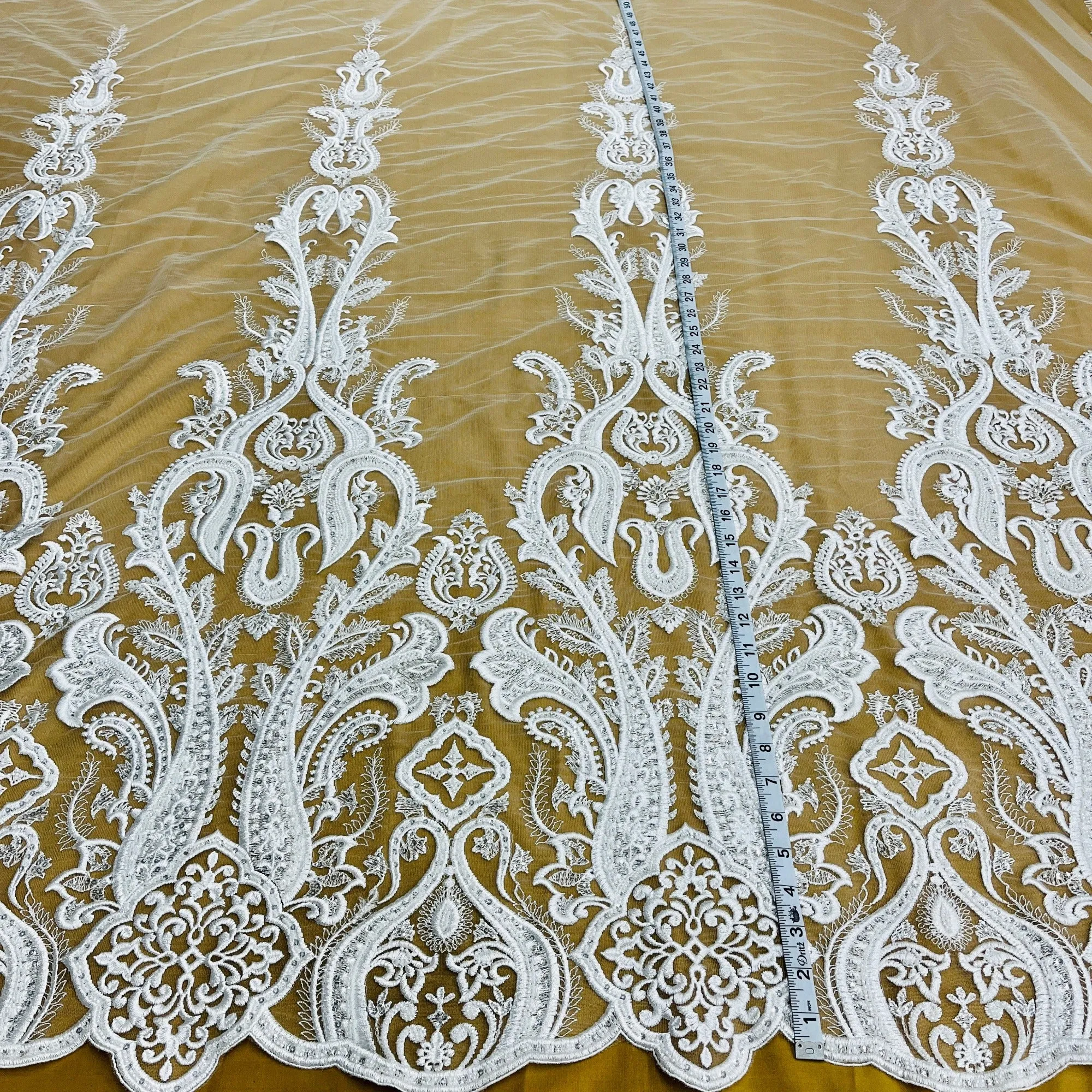 Beaded Lace Fabric Embroidered on 100% Polyester Net Mesh | Lace USA - GD-61416