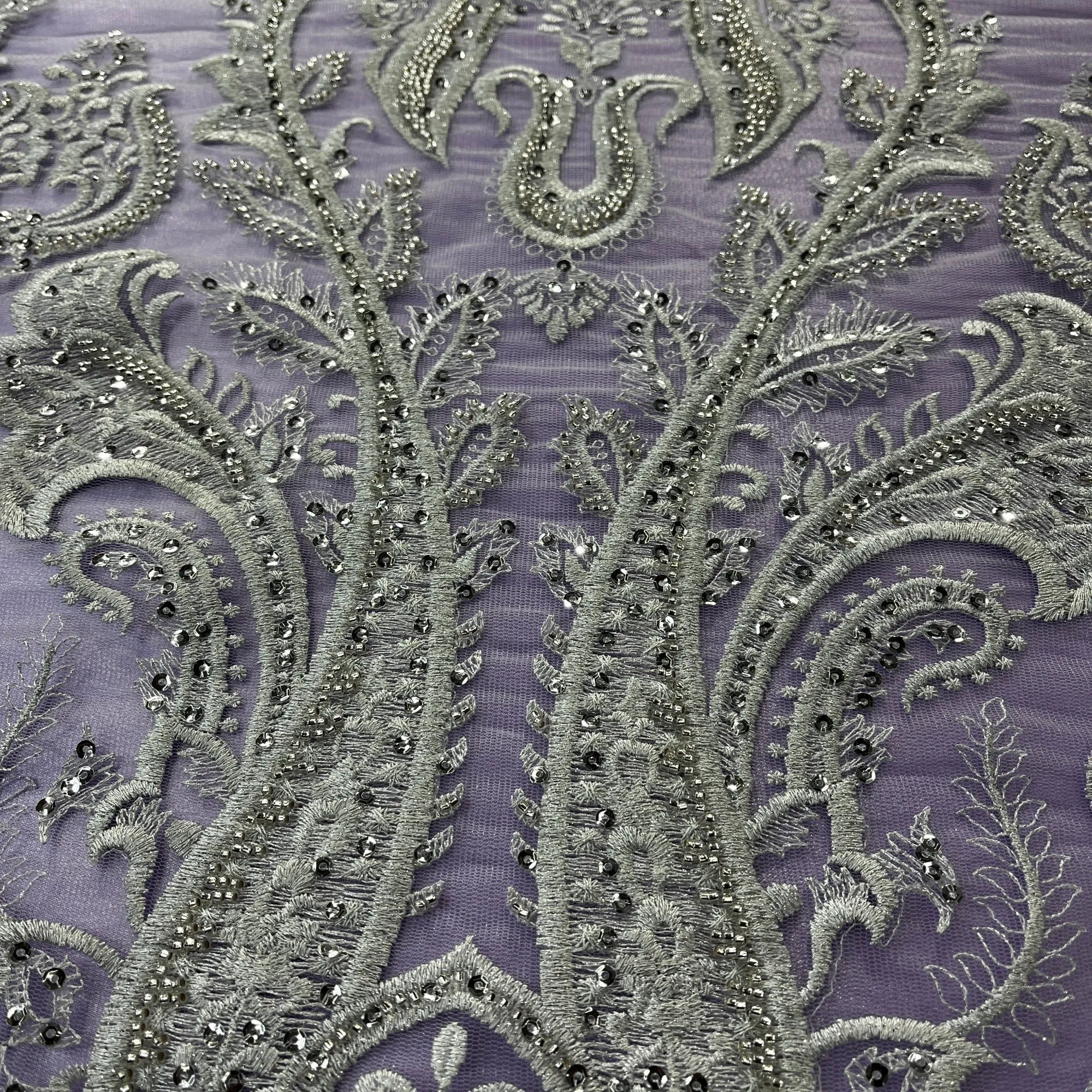Beaded Lace Fabric Embroidered on 100% Polyester Net Mesh | Lace USA - GD-61416